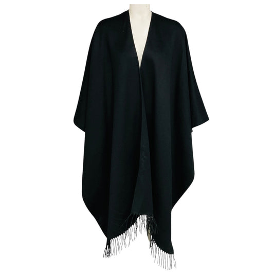 Saint Laurent Black Fringed Silk and Cashmere Stole Poncho