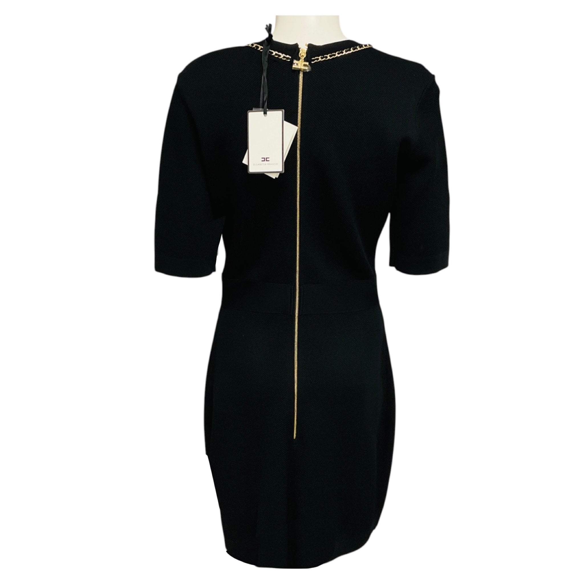 Elisabetta Franchi Black / Gold Chain Detail Viscose Knit Mini Dress