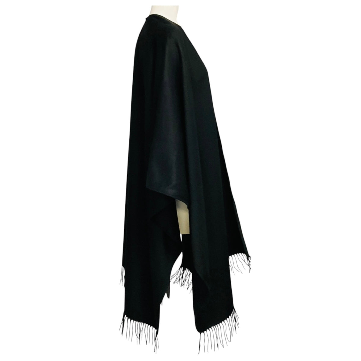 Saint Laurent Black Fringed Silk and Cashmere Stole Poncho