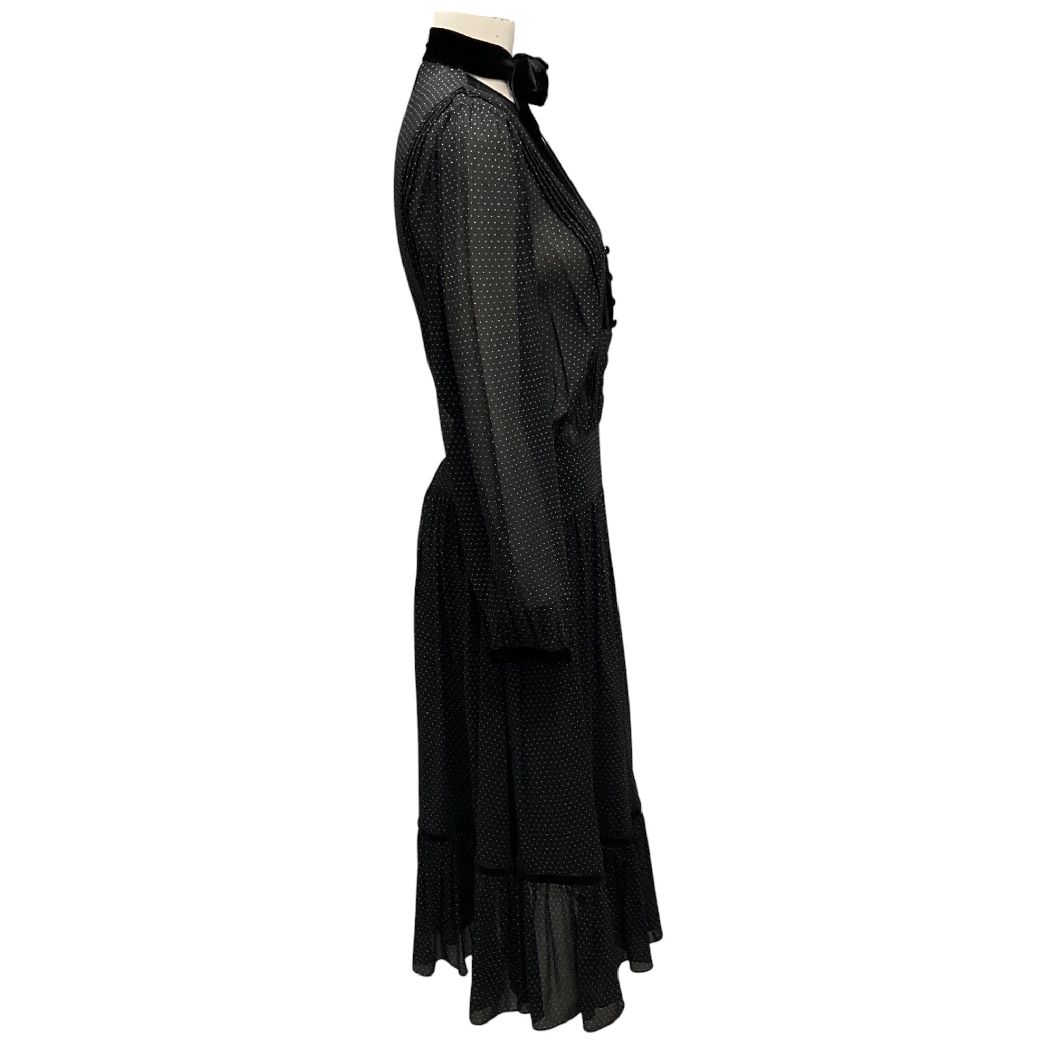 Frame Black / White Velvet Trim Polka Dot Print Silk Dress