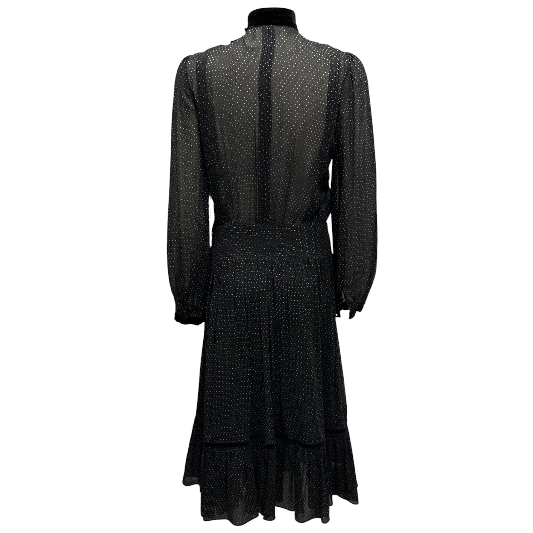 Frame Black / White Velvet Trim Polka Dot Print Silk Dress