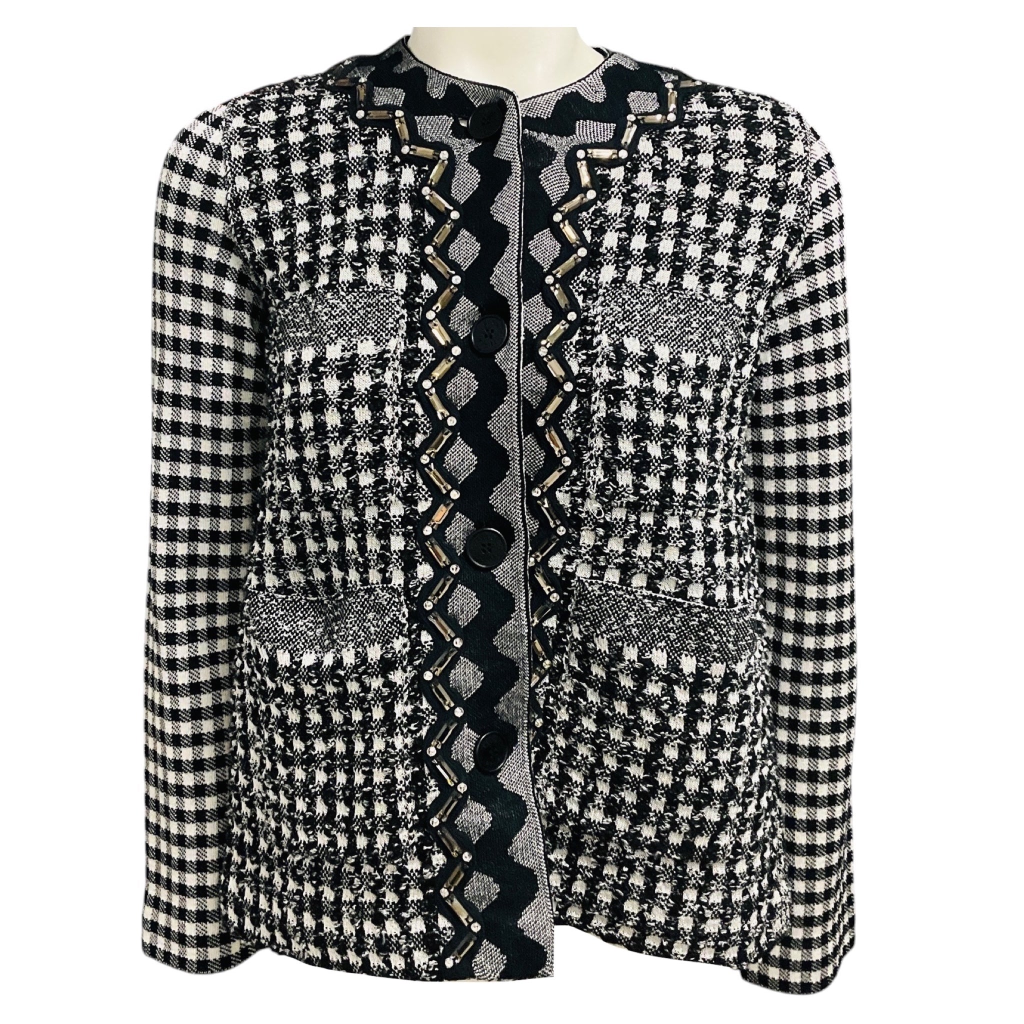 Sonia Rykiel Black / White Embellished Gingham Knit Jacket