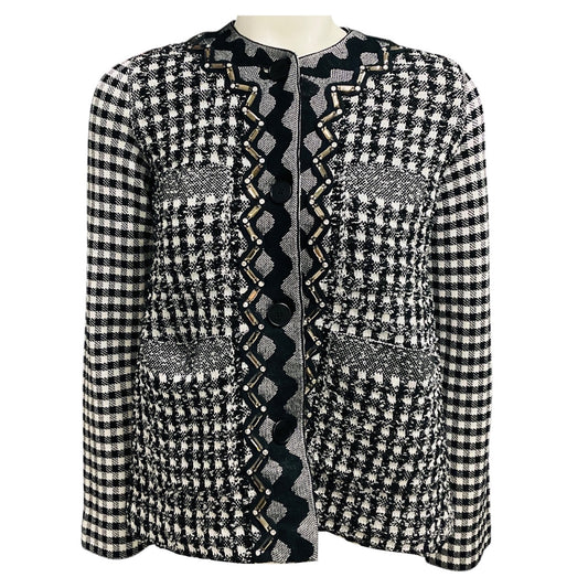 Sonia Rykiel Black / White Embellished Gingham Knit Jacket