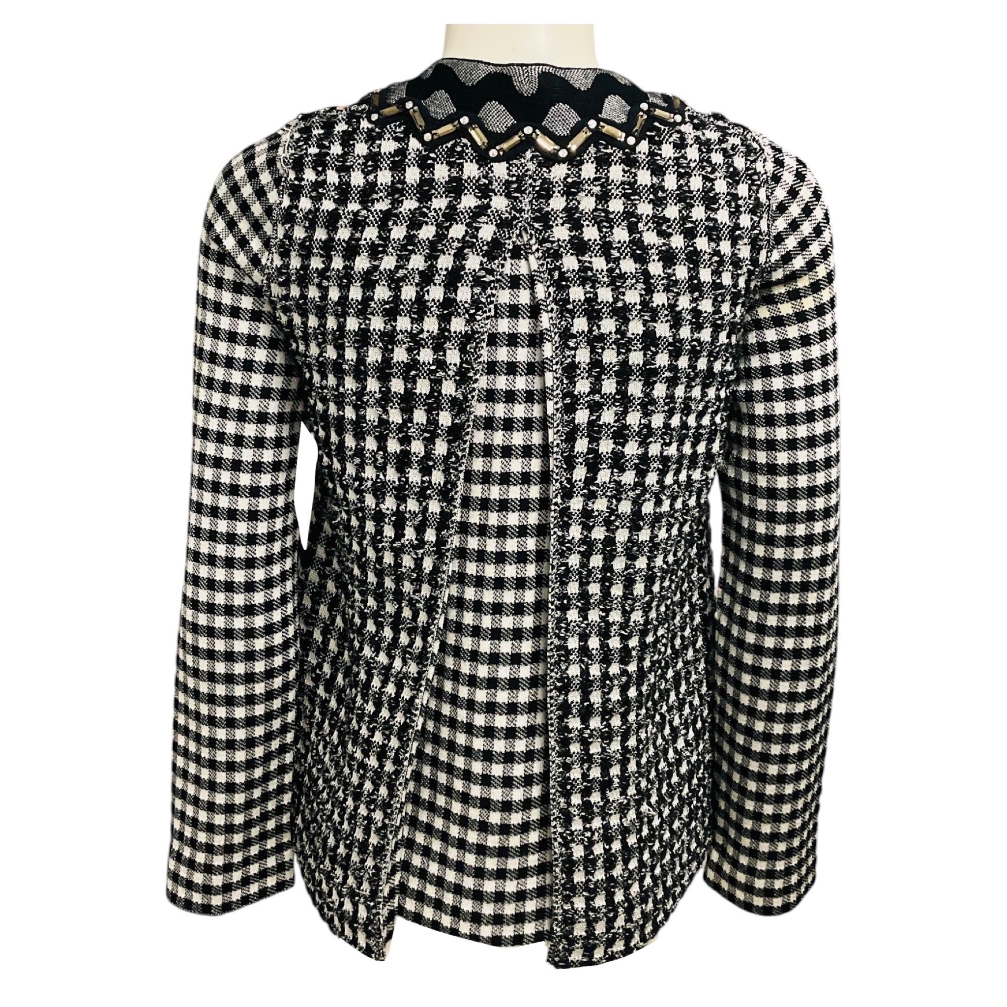 Sonia Rykiel Black / White Embellished Gingham Knit Jacket