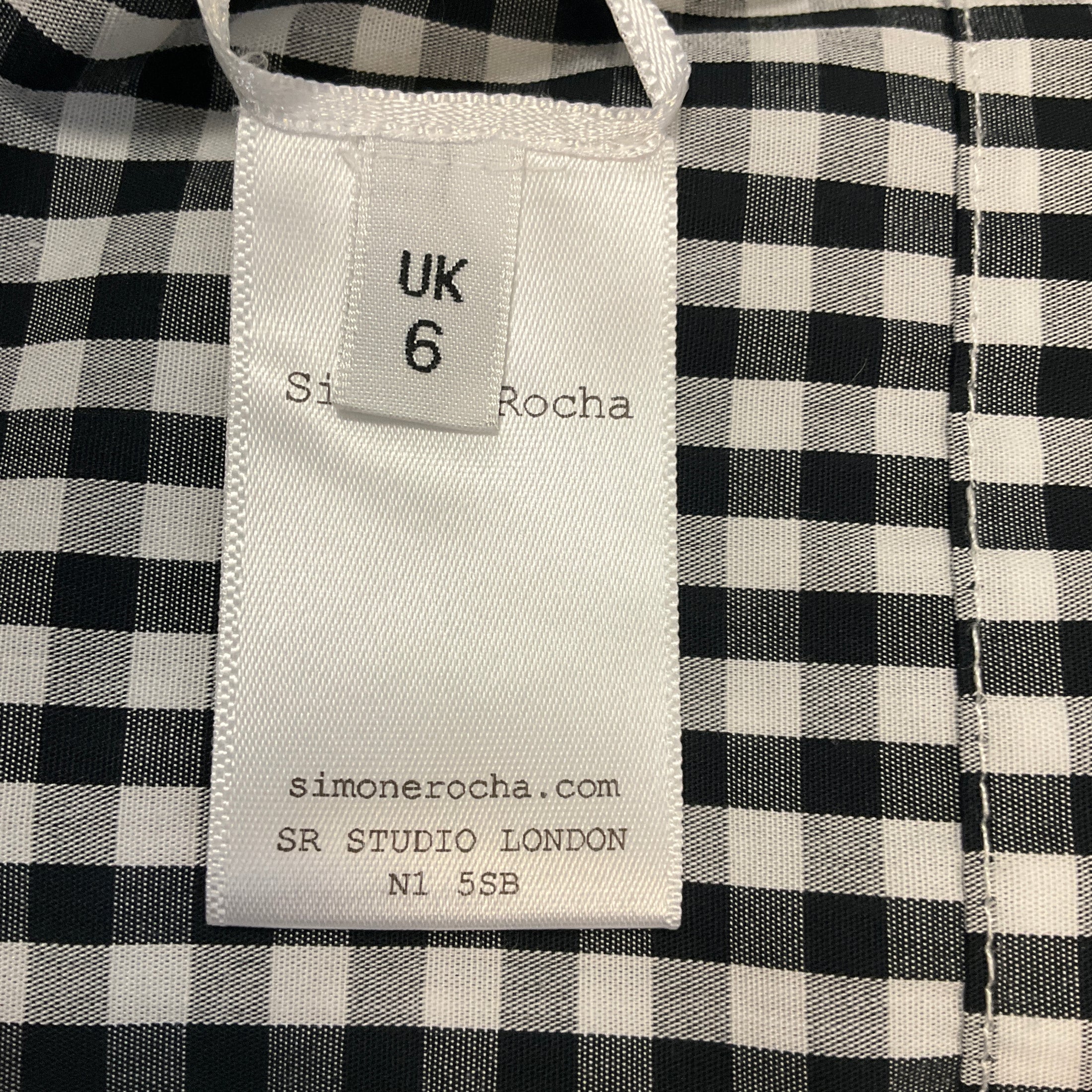 Simone Rocha Black / White Short Sleeved Gingham Check Cotton Top