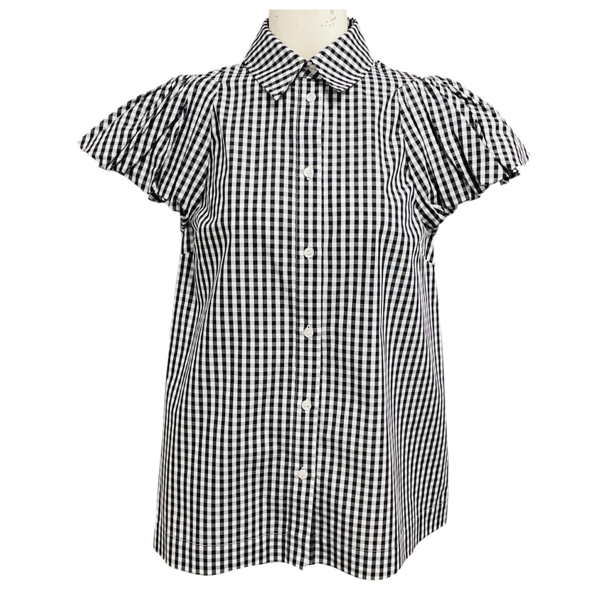 Simone Rocha Black / White Short Sleeved Gingham Check Cotton Top
