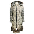 Load image into Gallery viewer, Oscar de la Renta Ivory / Black Printed Silk Puffer Coat with Fox Fur Trim
