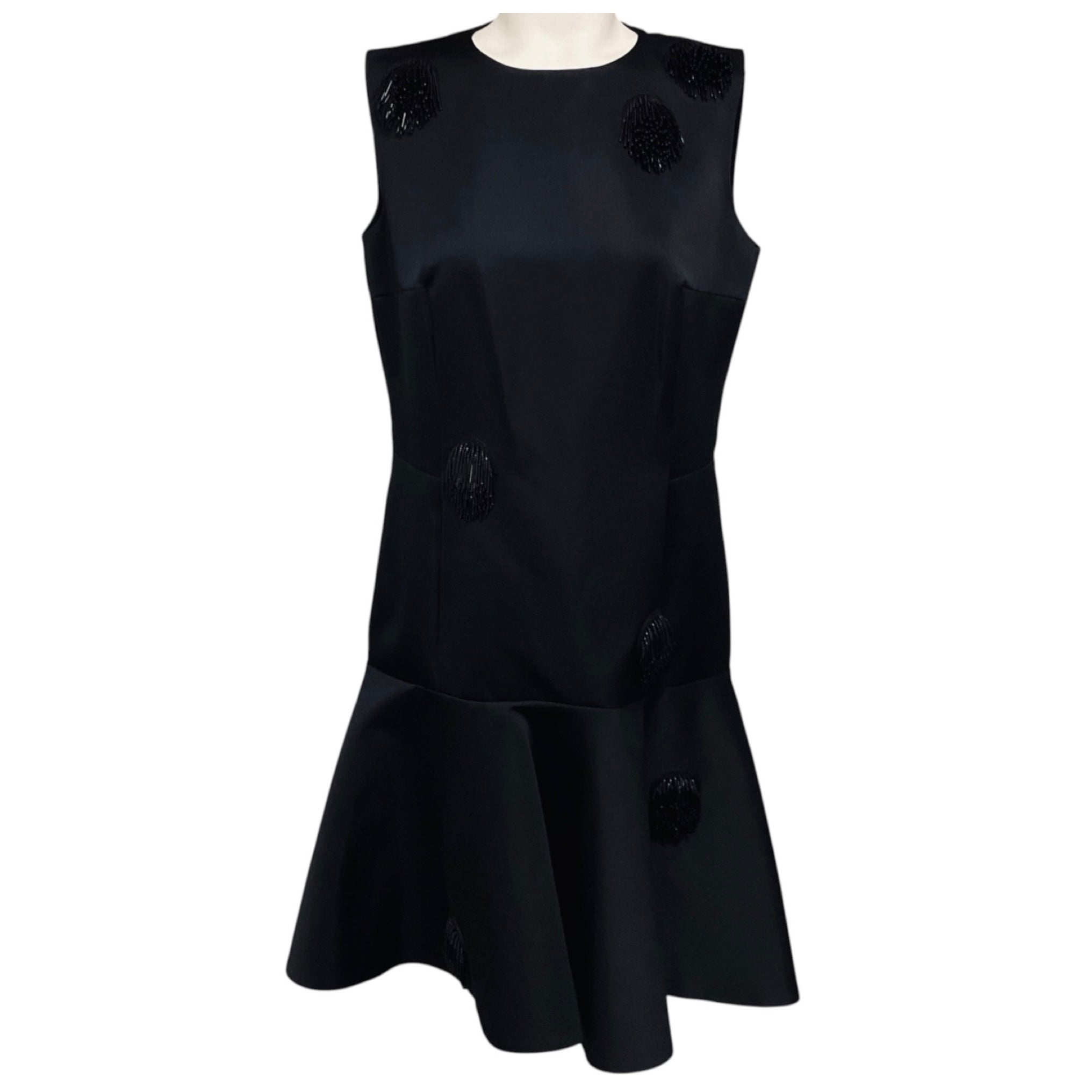 Akris Punto Black Bead Embellished Sleeveless Satin Cocktail Dress