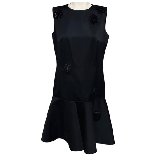 Akris Punto Black Bead Embellished Sleeveless Satin Cocktail Dress