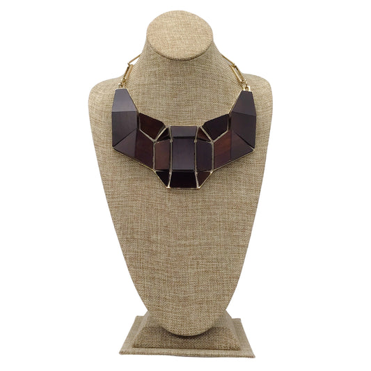 Gianfranco Ferre Vintage Brown / Gold Wood and Metal Geometric Necklace