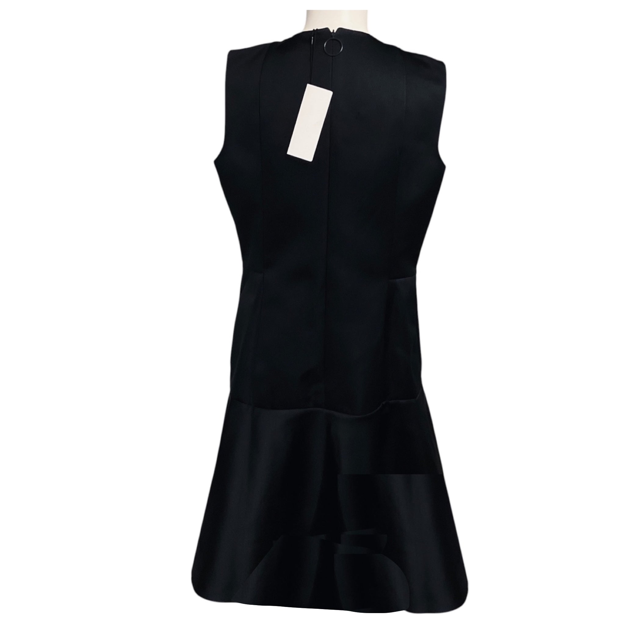 Akris Punto Black Bead Embellished Sleeveless Satin Cocktail Dress