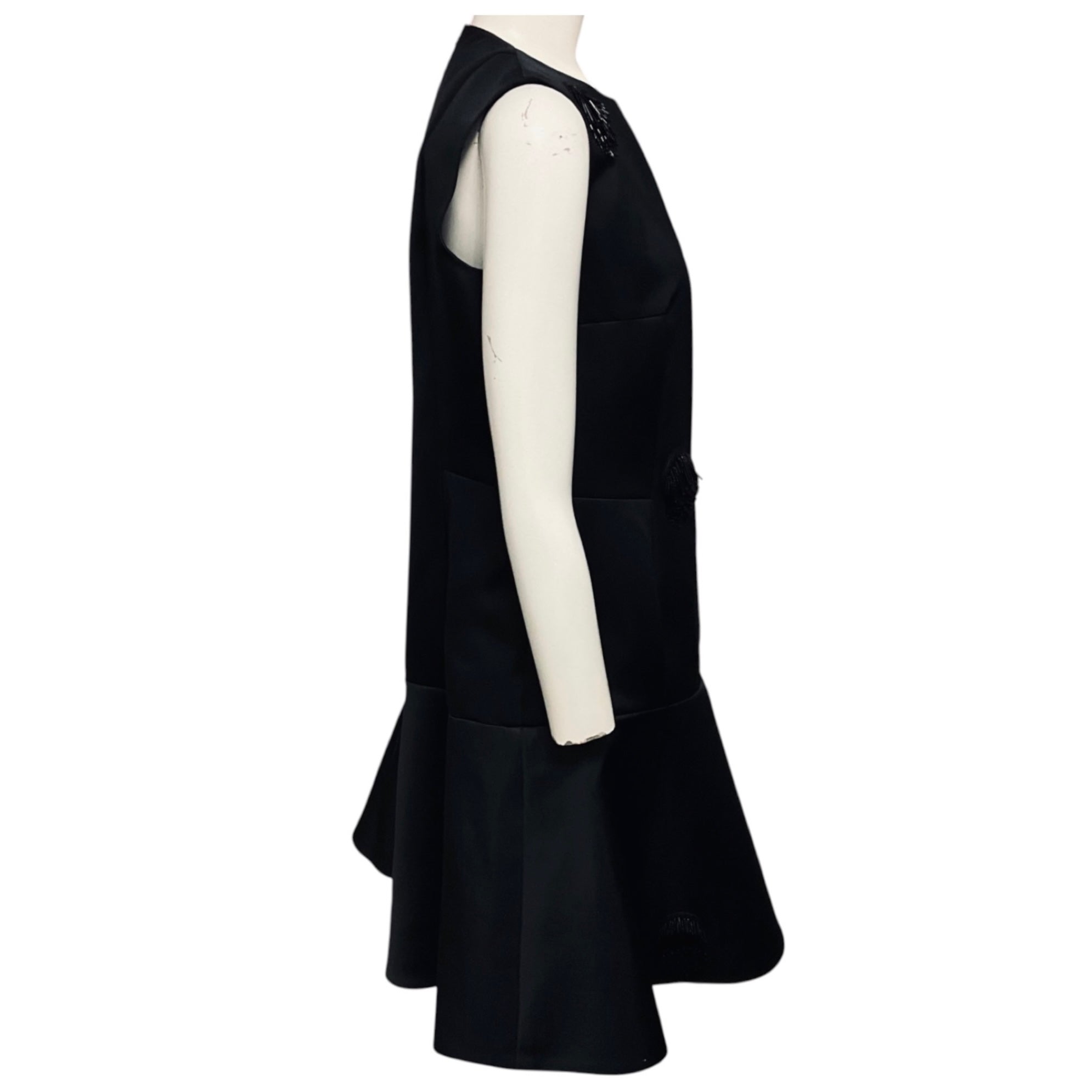 Akris Punto Black Bead Embellished Sleeveless Satin Cocktail Dress