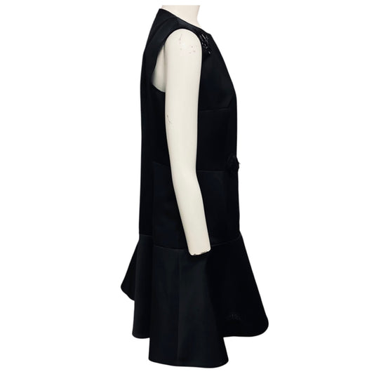 Akris Punto Black Bead Embellished Sleeveless Satin Cocktail Dress