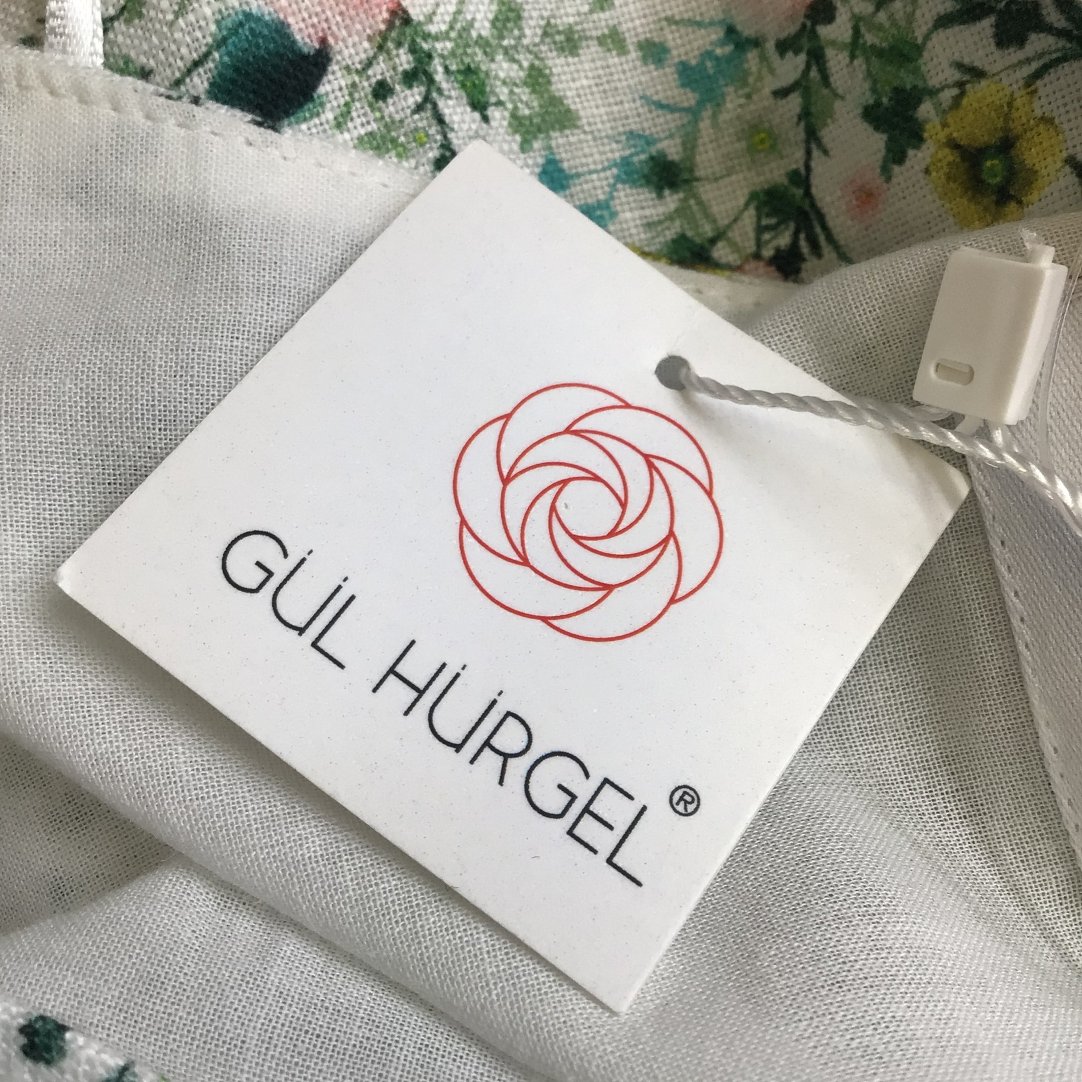 Gul Hurgel White / Green Multi Belted Floral Printed Linen Midi Dress