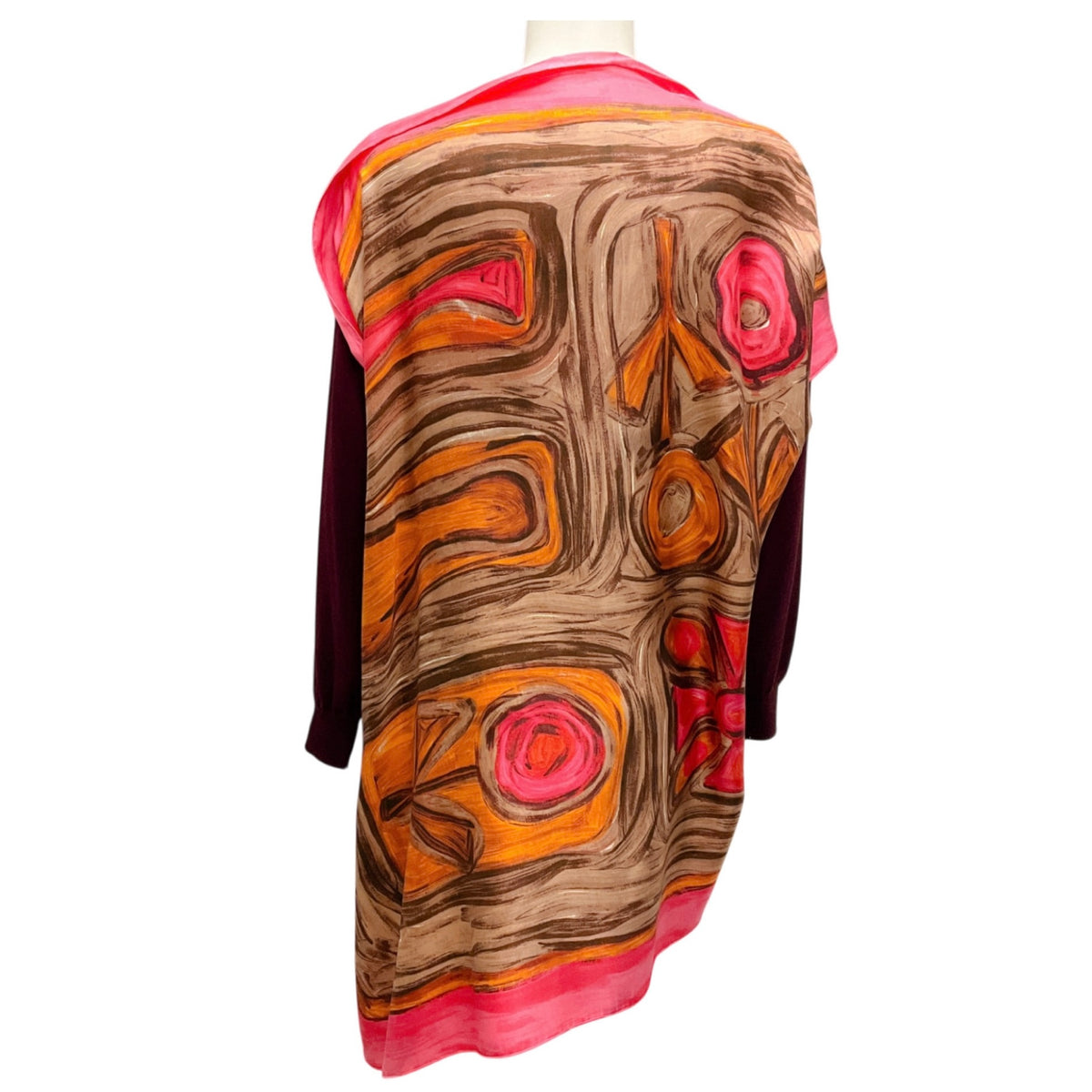 Celine Burgundy / Pink Silk Scarf Print Wool Knit Sweater