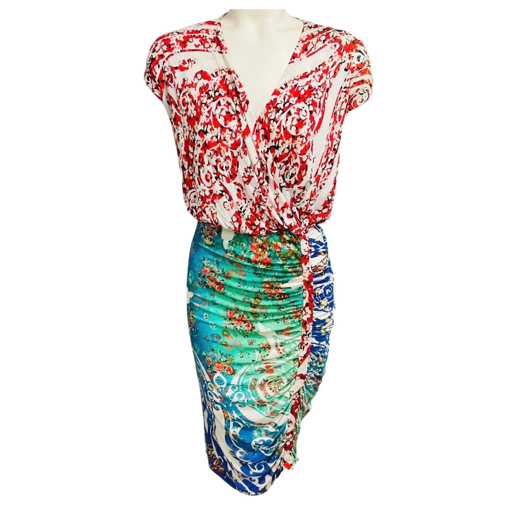 Etro White Multi Printed Stretch Jersey Midi Dress