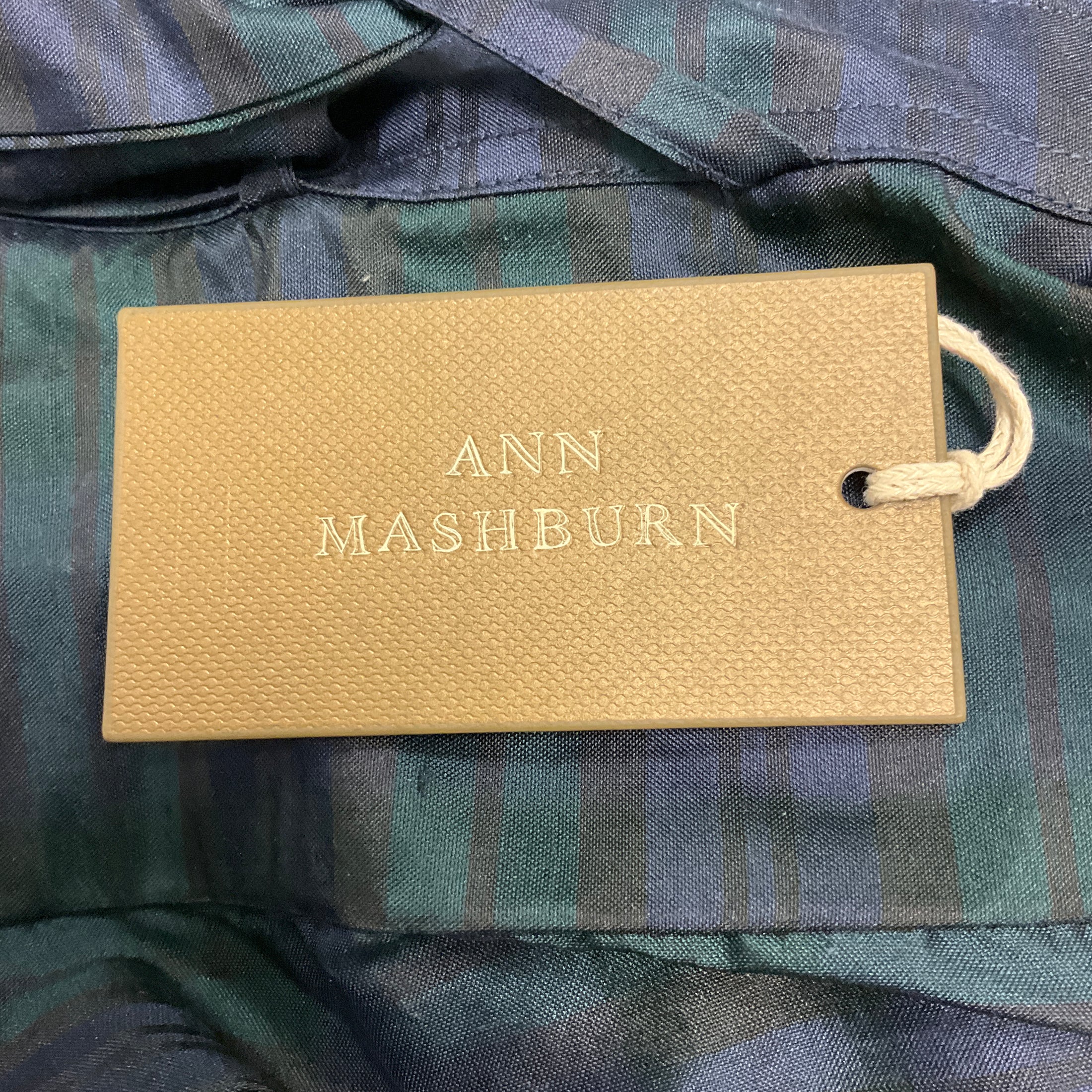 Ann Mashburn Navy / Green Blackwatch Silk Shantung Classic Shirtwaist Maxi Dress