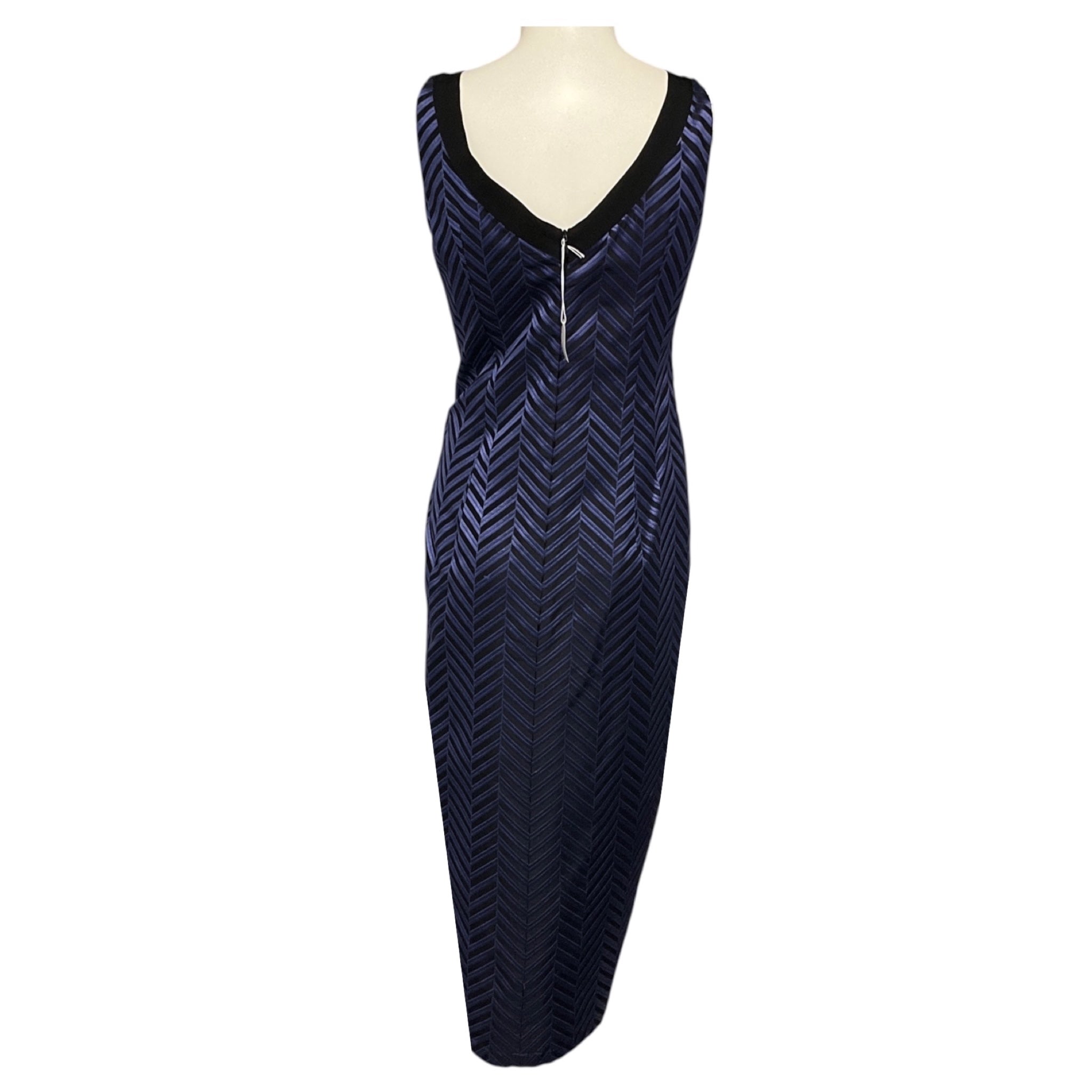 Dries Van Noten Purple / Black Ruffled Sleeveless Embroidered Chevron Jacquard Midi Cocktail Dress