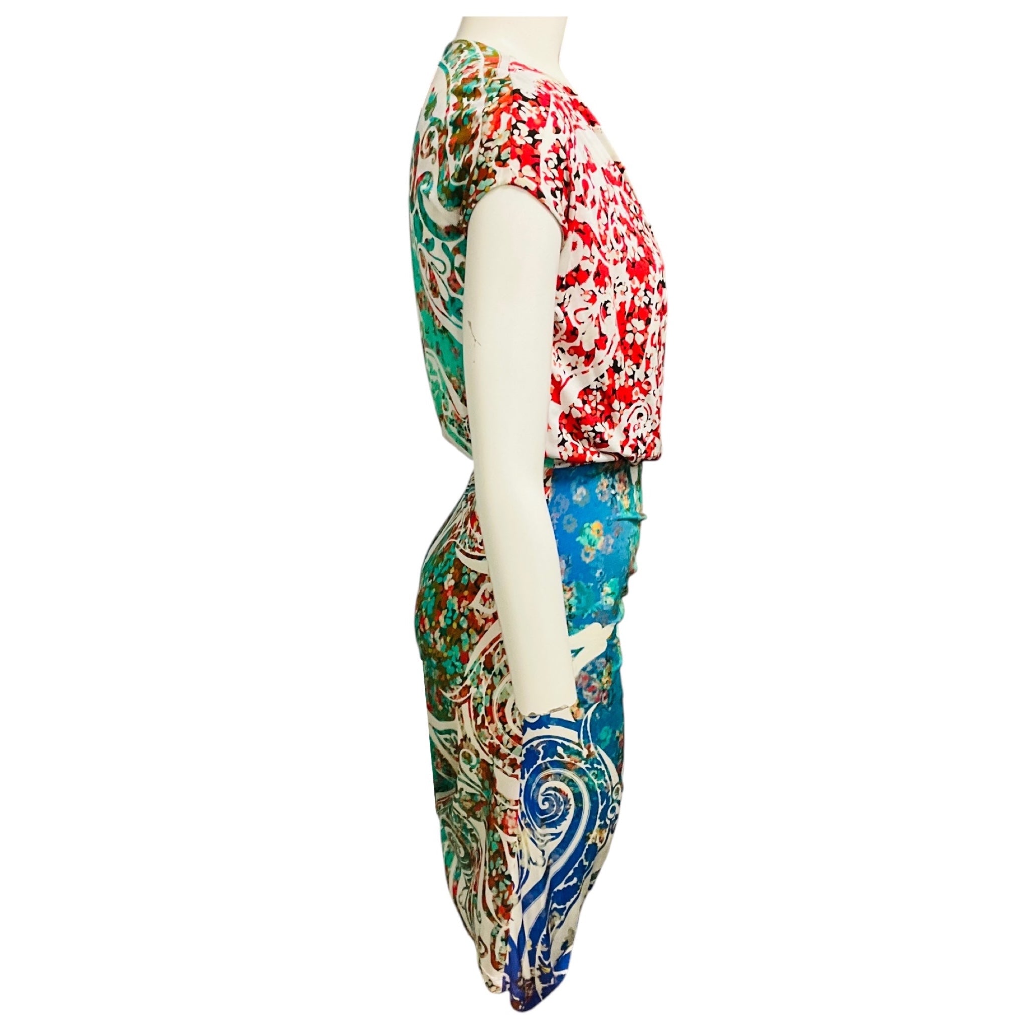 Etro White Multi Printed Stretch Jersey Midi Dress