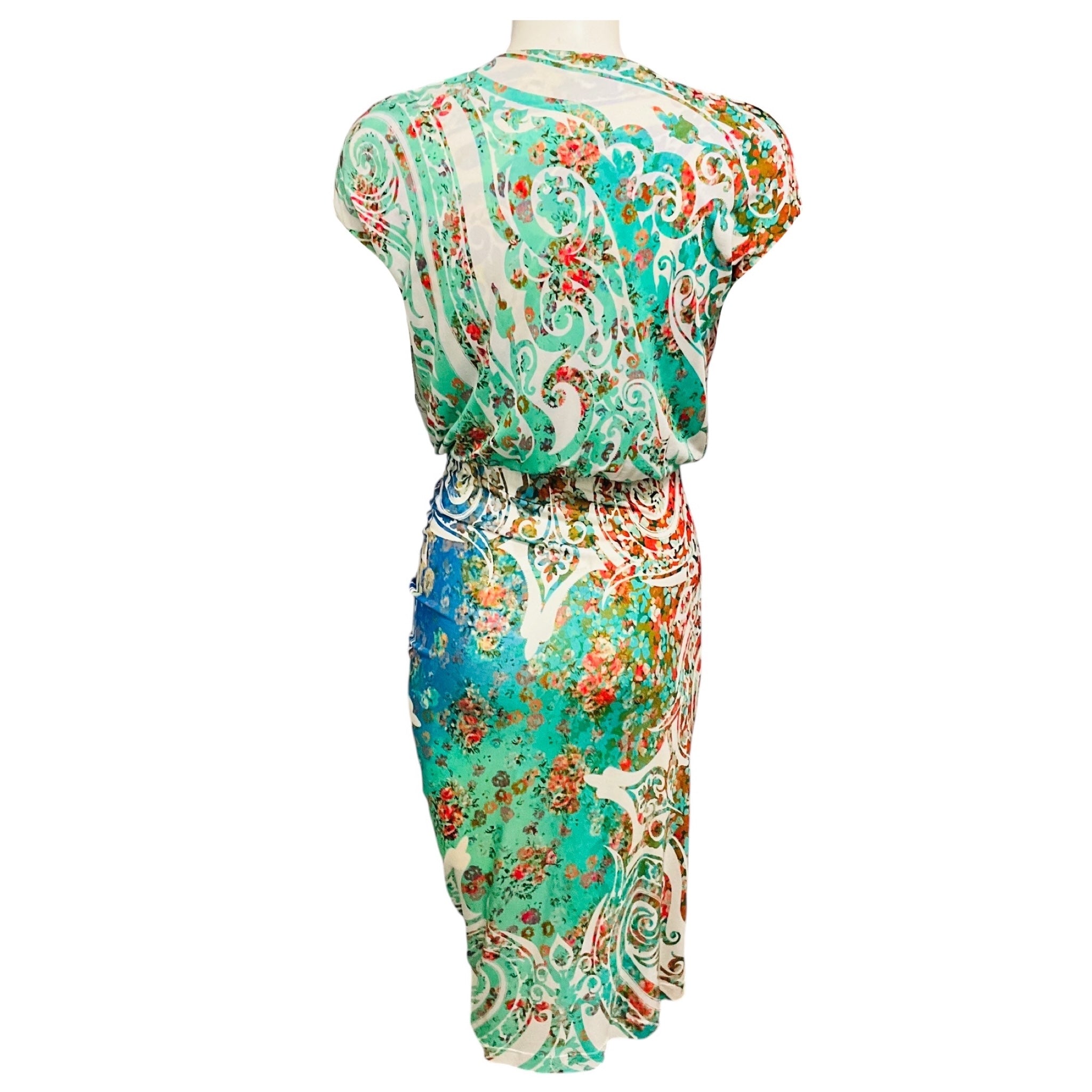 Etro White Multi Printed Stretch Jersey Midi Dress