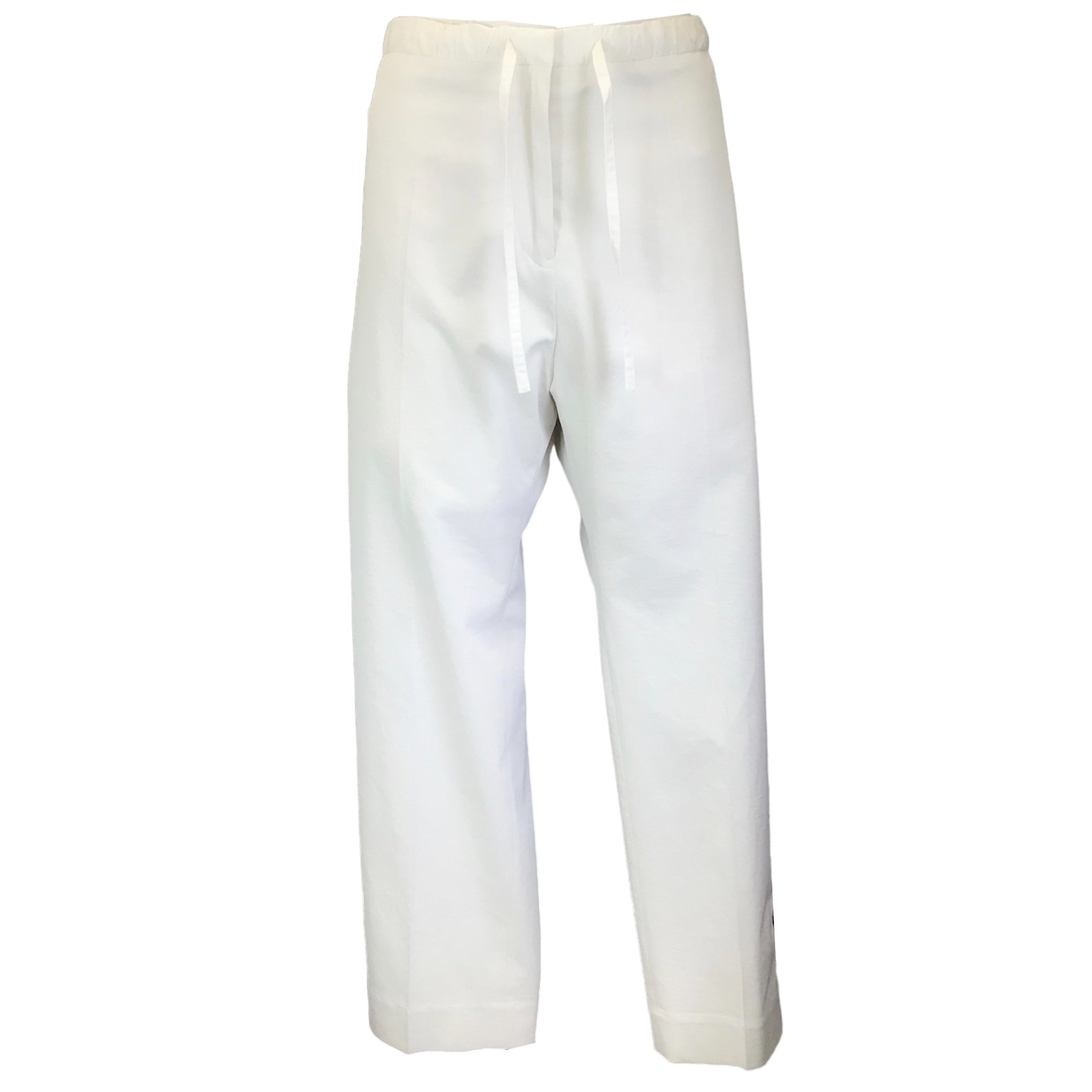 Jil Sander White Cotton and Linen Drawstring Pants