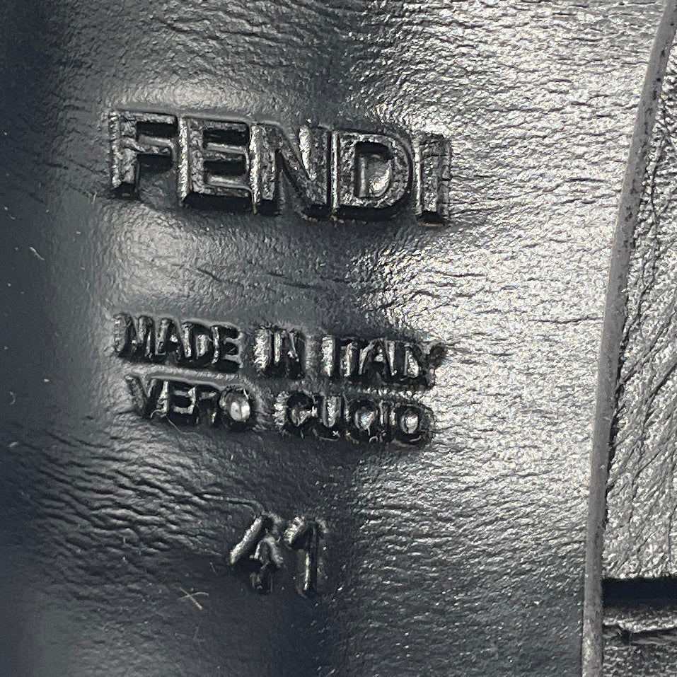 Fendi Black Grained Leather Heeled Tall Boots with Criss Cross Buckle