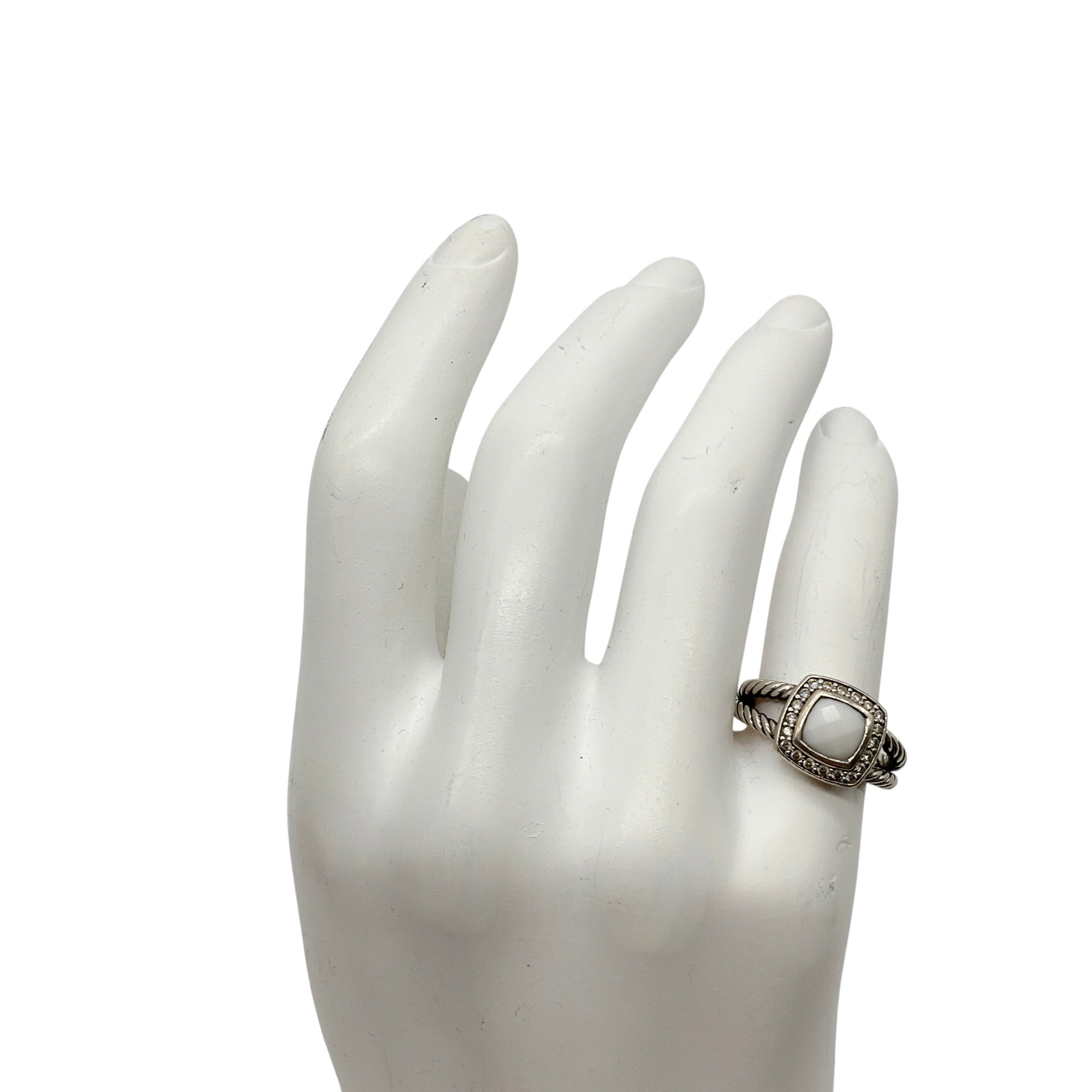 David Yurman White Agate Stone and Diamonds 925 Sterling Silver Petite Albion Ring