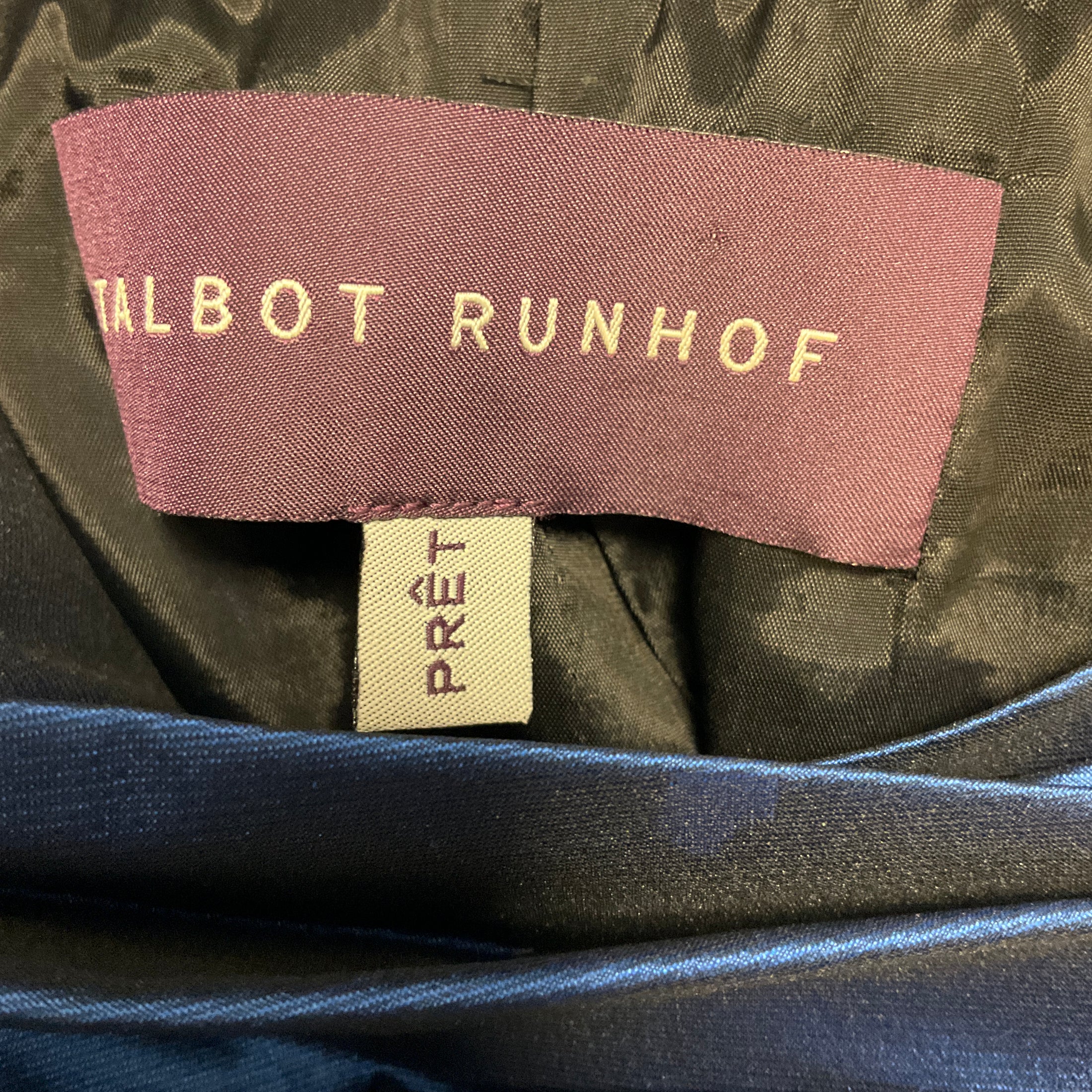 Talbot Runhof Blue Metallic Cap Sleeved Ruched Midi Cocktail Dress