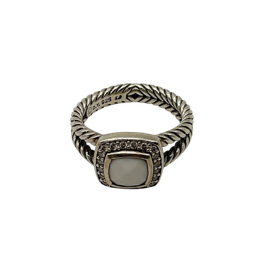 David Yurman White Agate Stone and Diamonds 925 Sterling Silver Petite Albion Ring