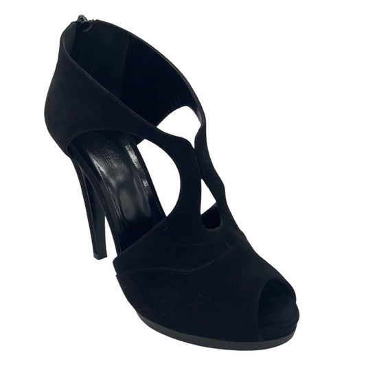 Hermes Black Suede Caged Open Toe Ankle Booties