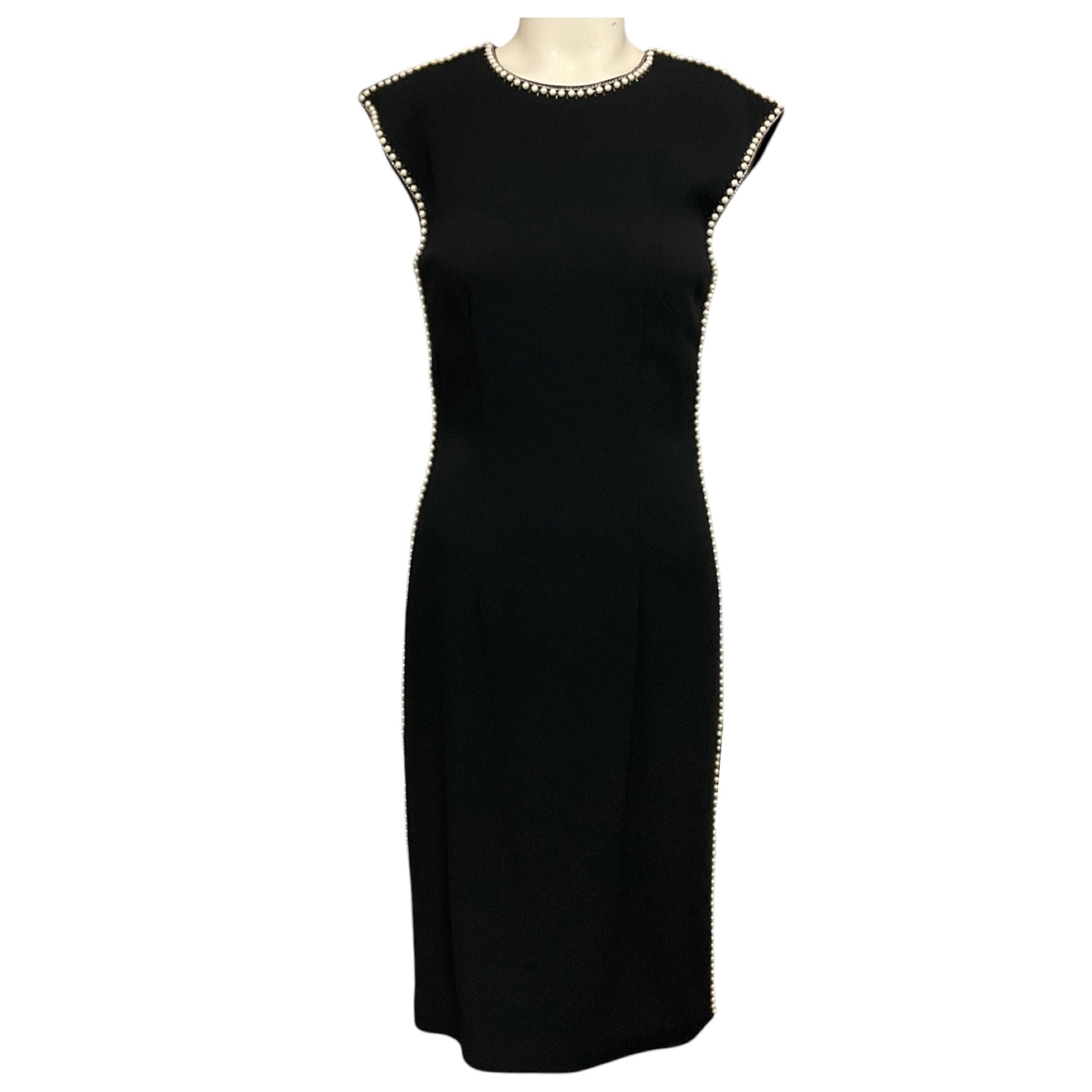 Elizabeth Kennedy Black Pearl Embellished Crepe Midi Cocktail Dress