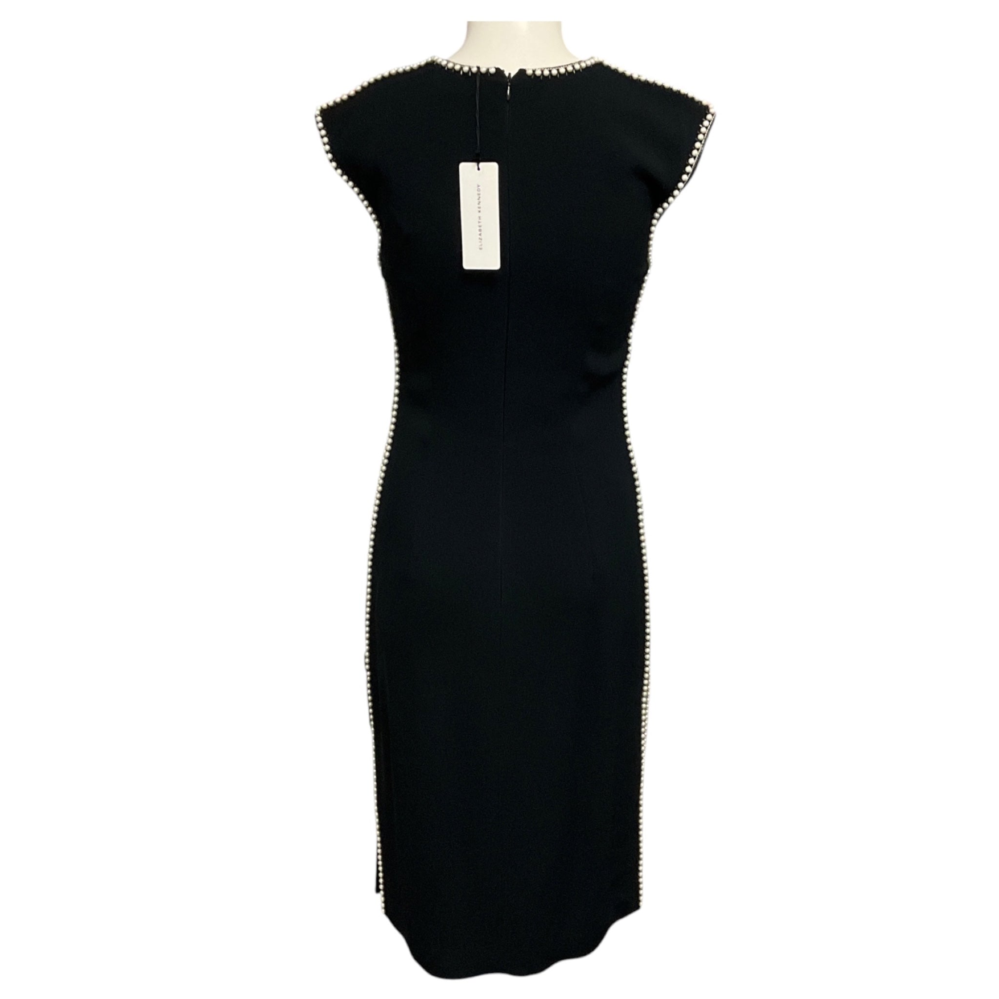 Elizabeth Kennedy Black Pearl Embellished Crepe Midi Cocktail Dress