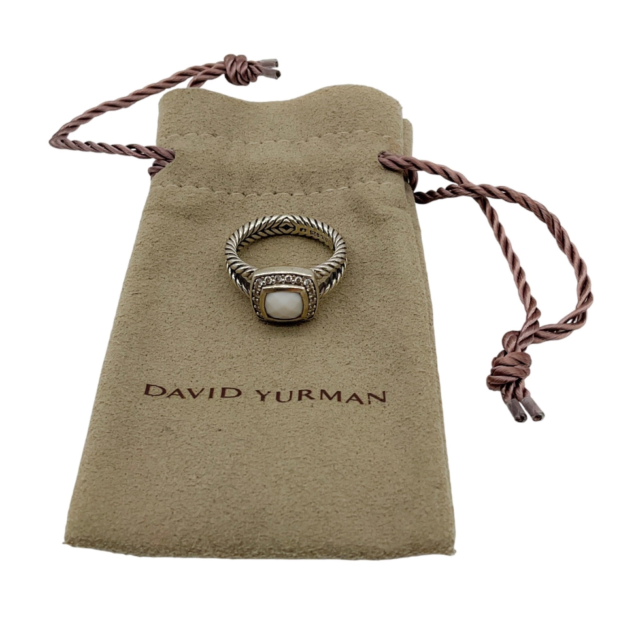 David Yurman White Agate Stone and Diamonds 925 Sterling Silver Petite Albion Ring