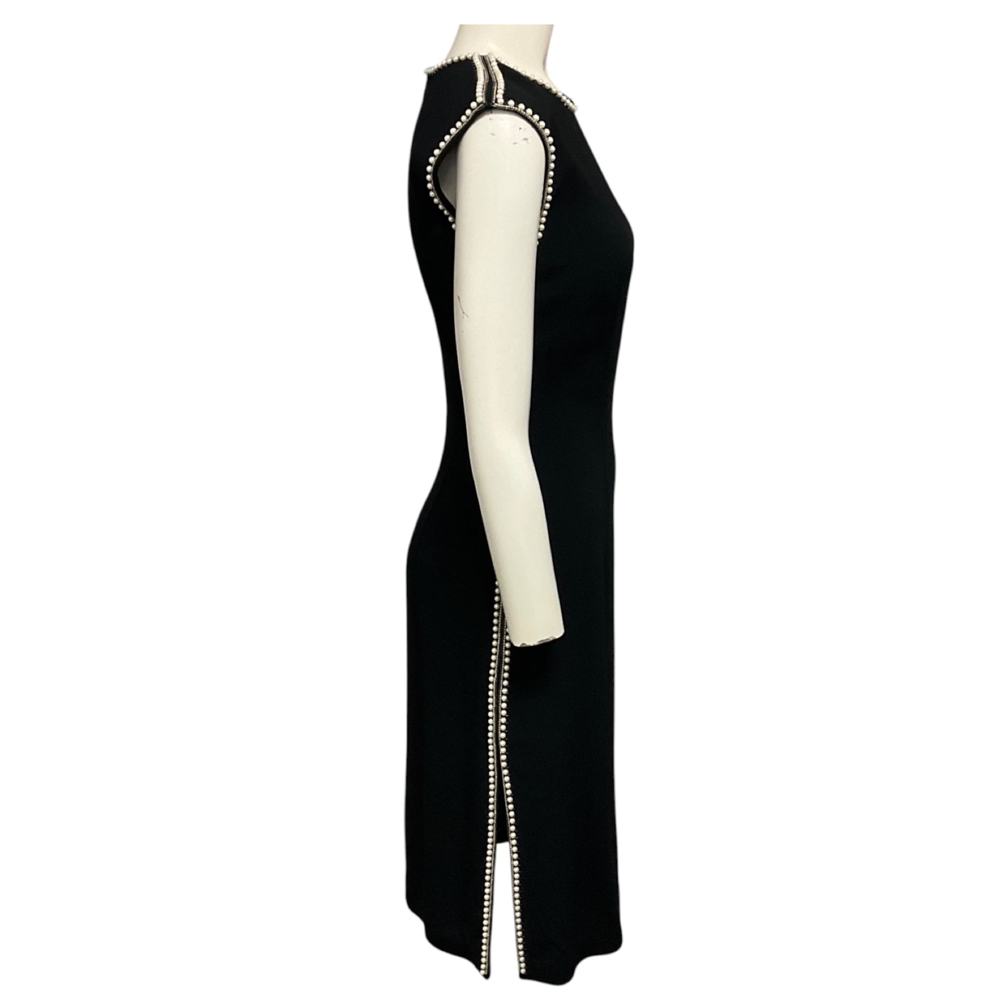 Elizabeth Kennedy Black Pearl Embellished Crepe Midi Cocktail Dress