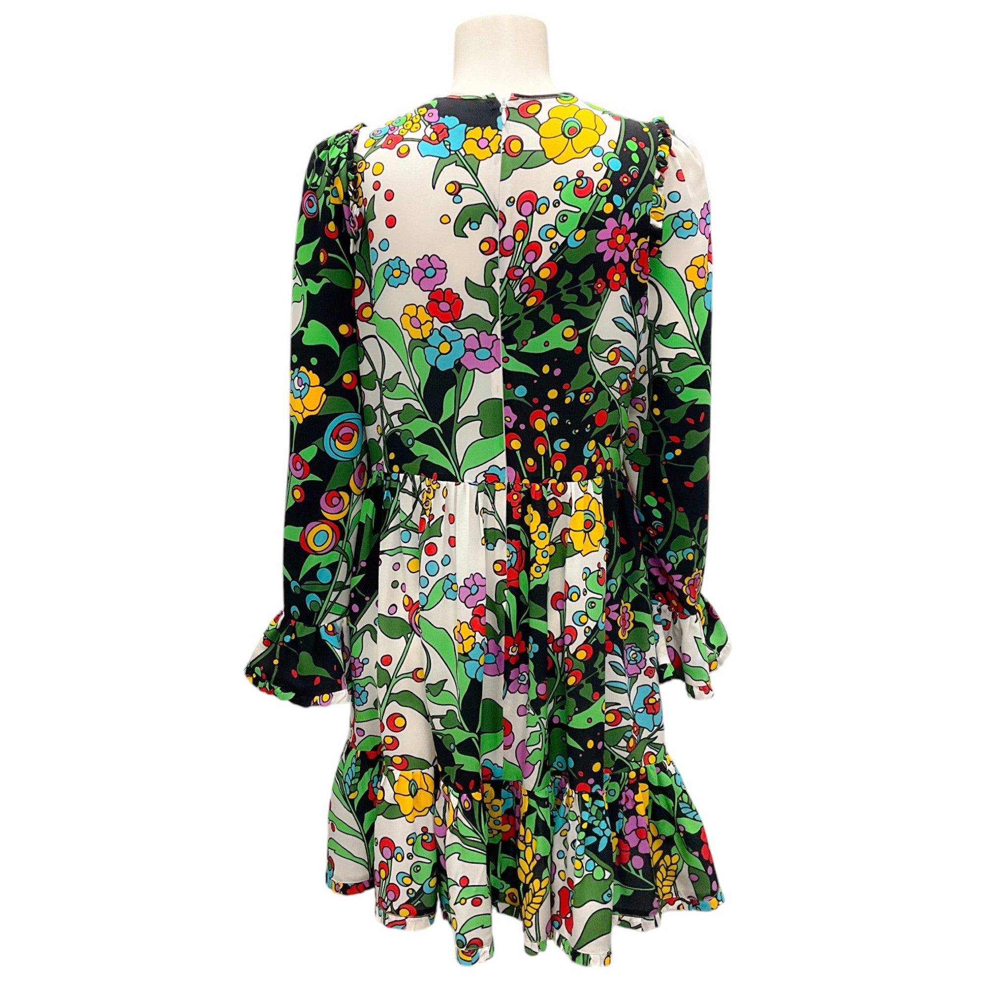 La DoubleJ Black / White Multi Floral Printed Ruffled Silk Dress