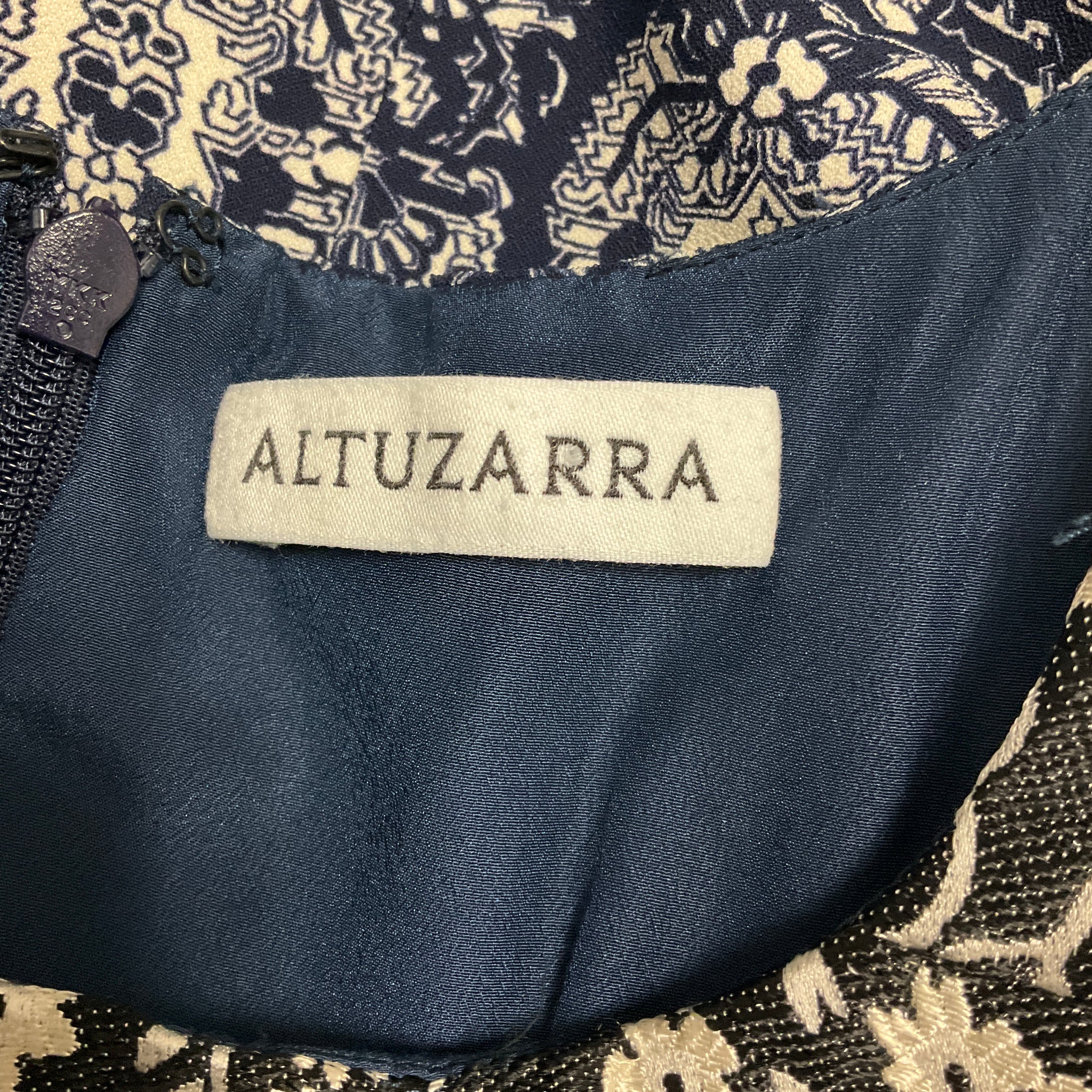 Altuzarra Navy Blue / White / Black Paisley Printed Crepe and Floral Jacquard Sleeveless Midi Dress