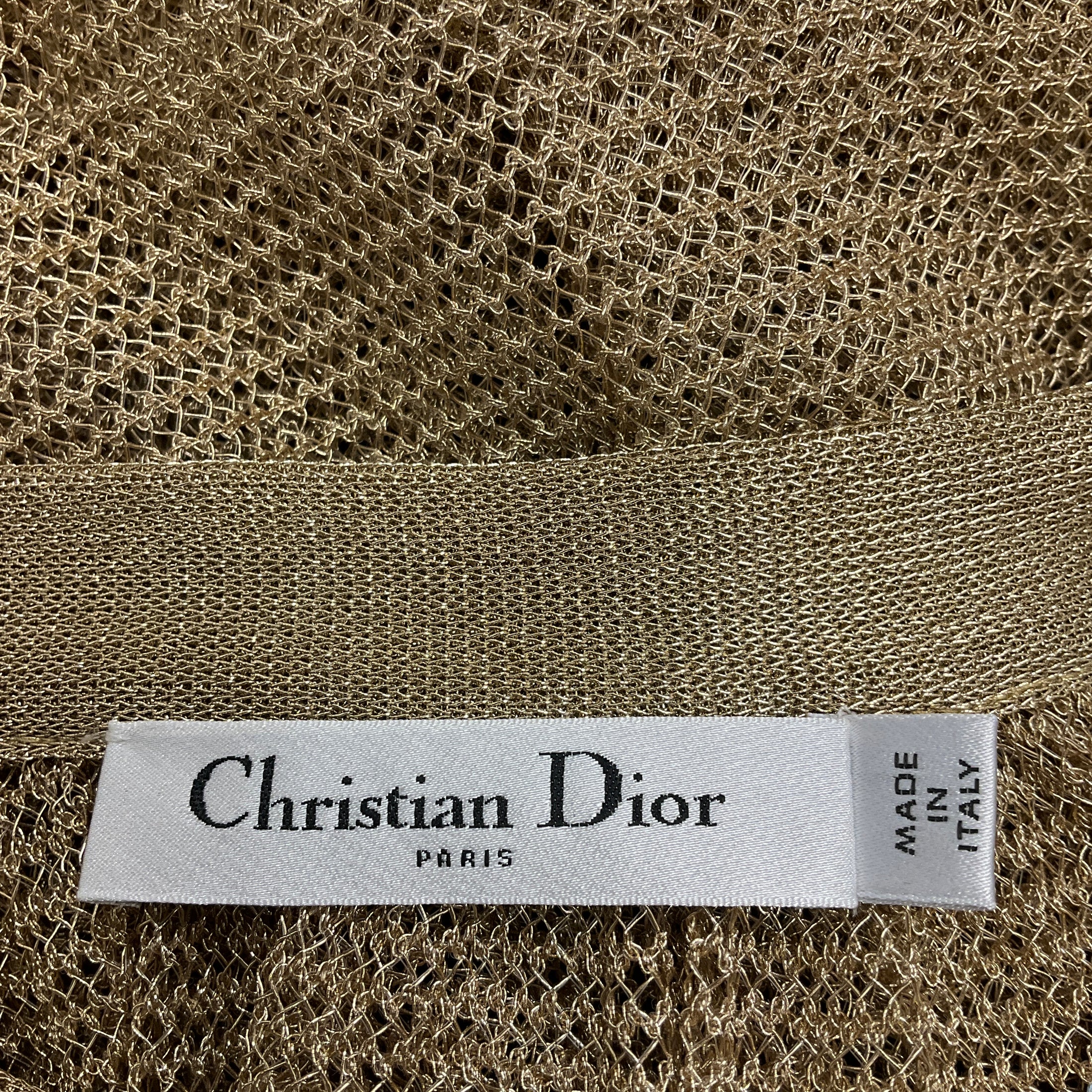 Christian Dior Gold Metallic Frayed Mesh Maxi Skirt