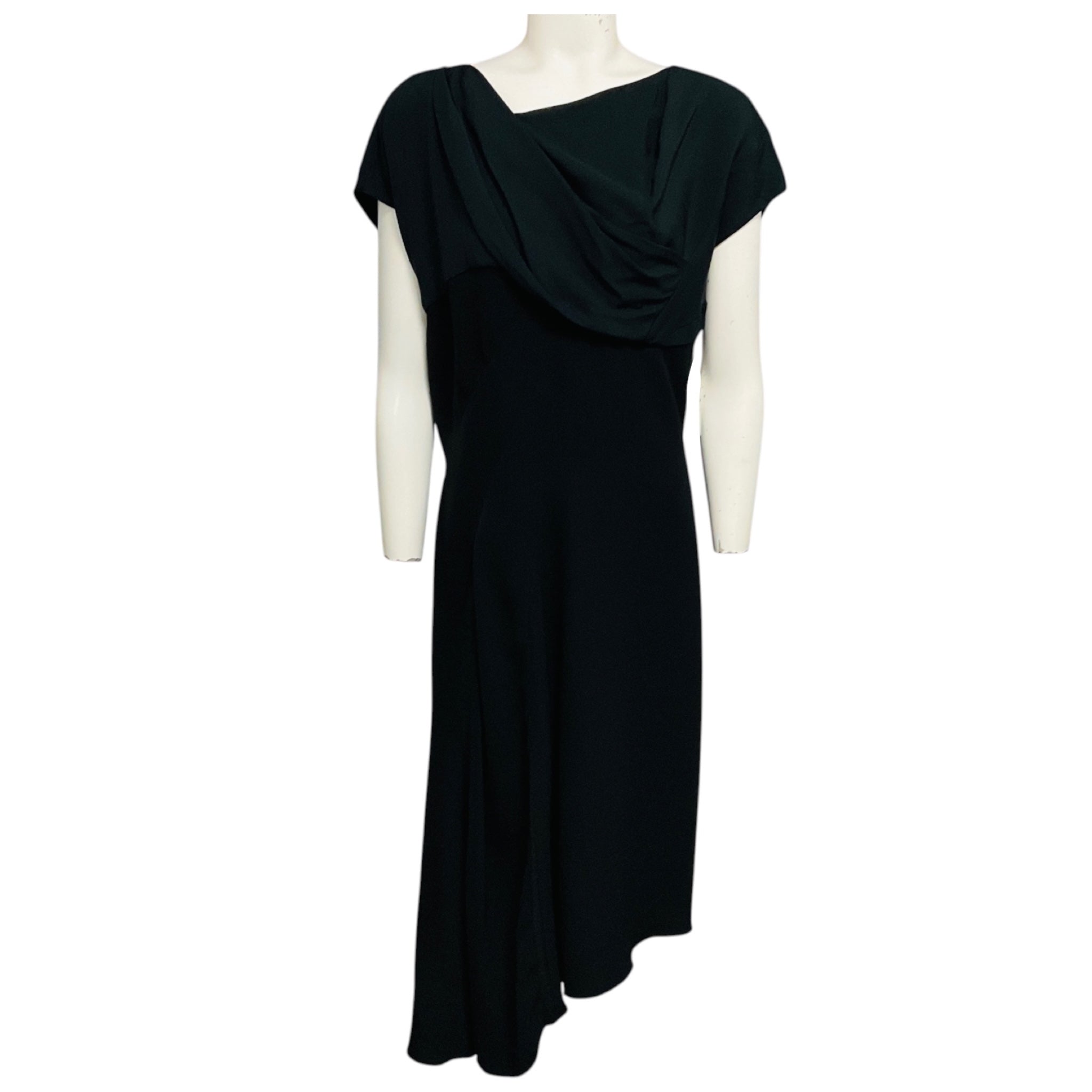 Louis Vuitton Black Draped Asymmetric Hem Silk Midi Dress