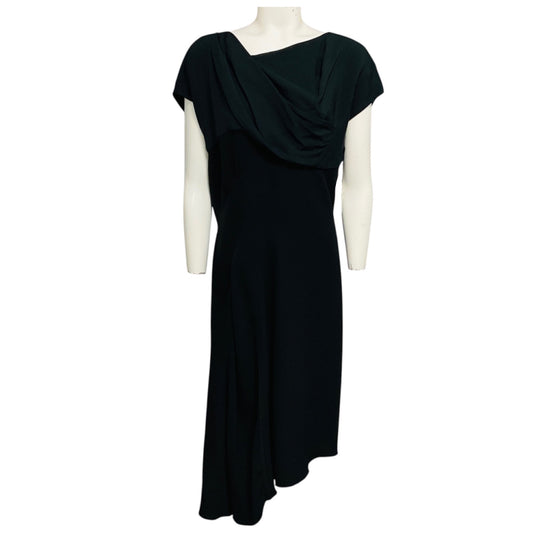 Louis Vuitton Black Draped Asymmetric Hem Silk Midi Dress