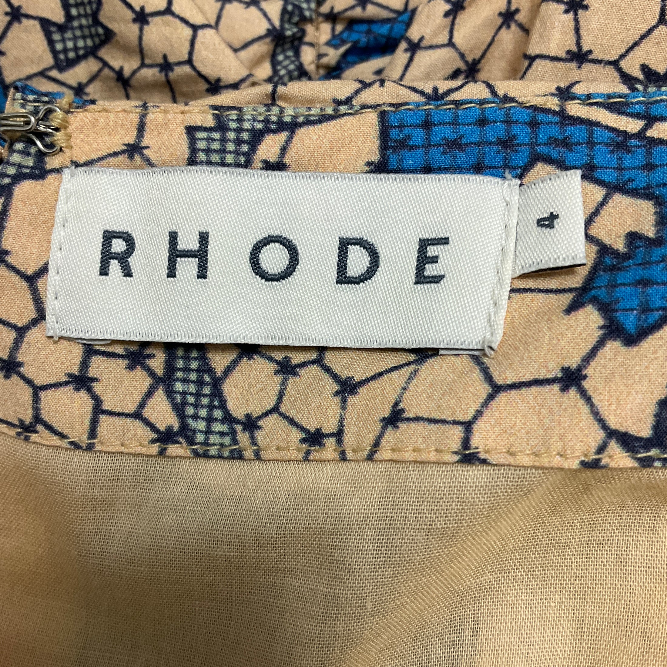 Rhode Beige Moisaic Bloom Tessa Floral Printed Puff Sleeve Cotton Midi Dress