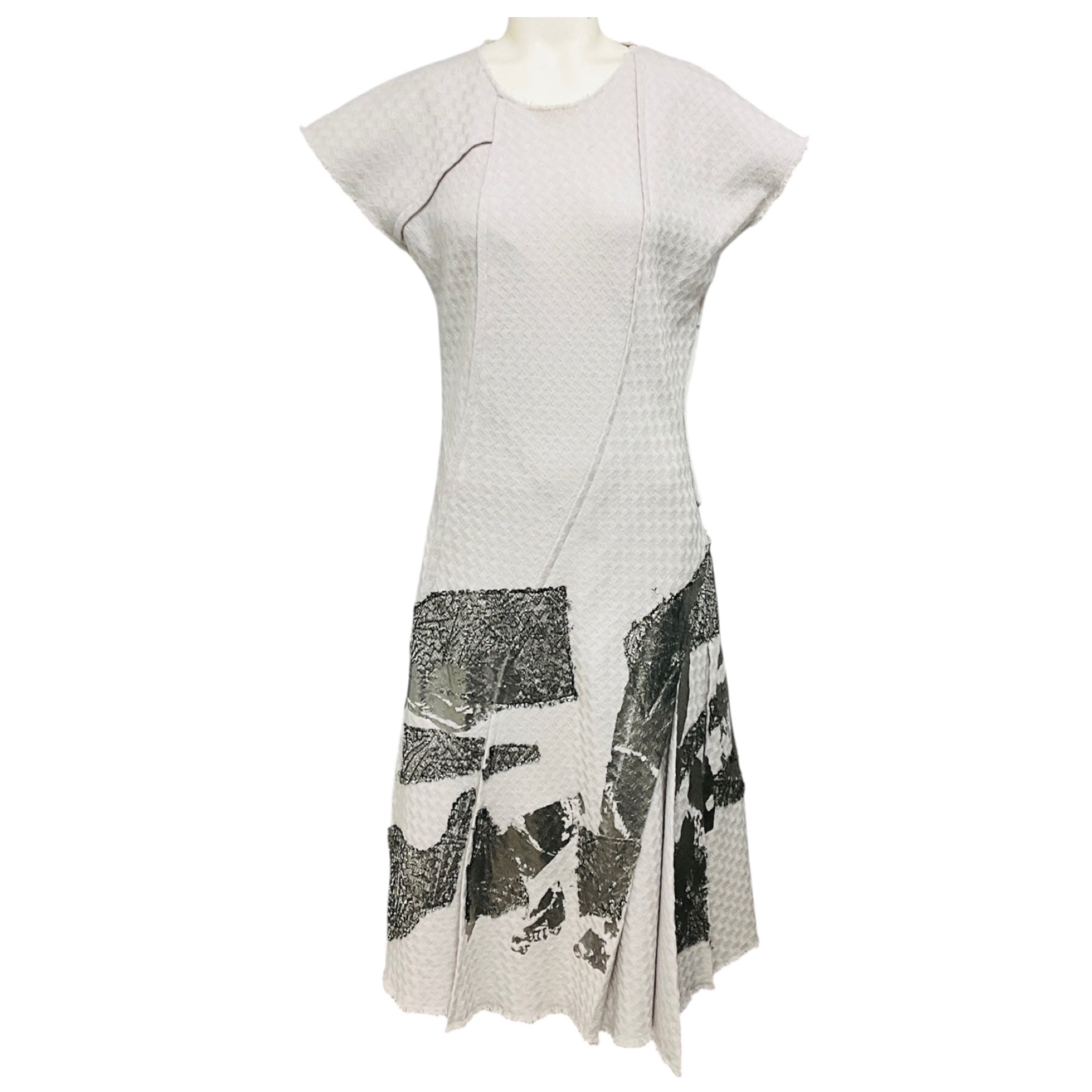 Bottega Veneta Light Grey / Gunmetal Metallic Embellished Wool Midi Dress