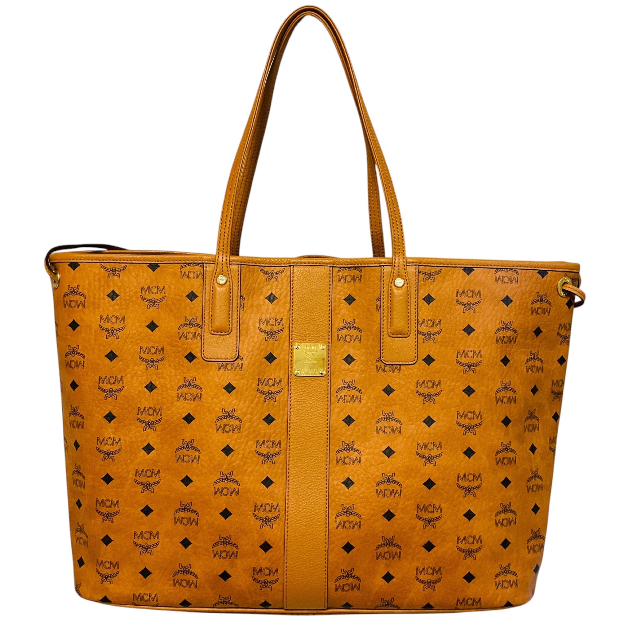 MCM Cognac Large Reversible Liz Visetos Shopper Tote Handbag