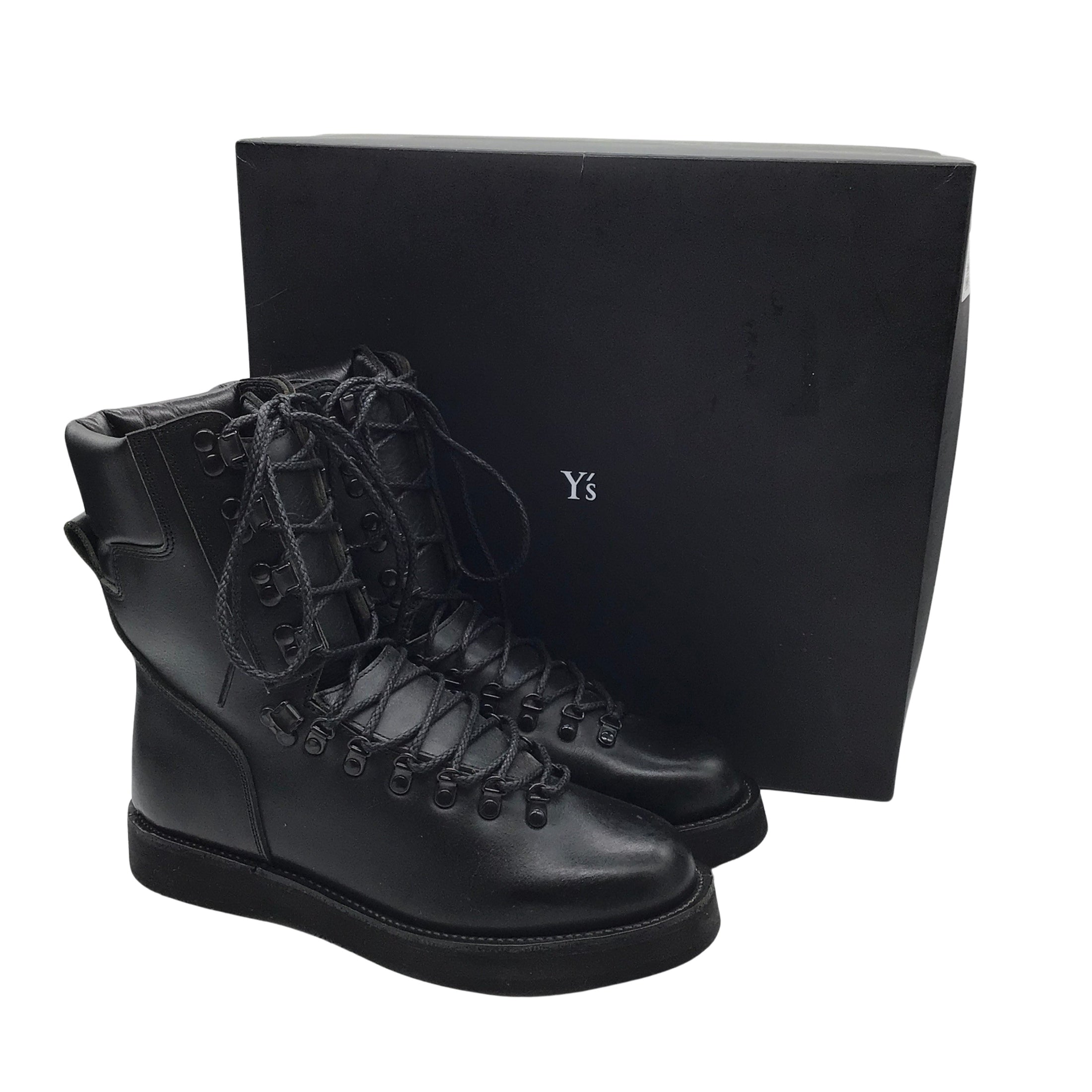 Y's by Yohji Yamamoto Black Lace-Up Leather Mountain Boots