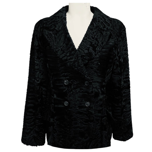 Christian Dior Black Reversible Double Breasted Astracan Lamb Fur and Leather Jacket with CD Bee Embroidery