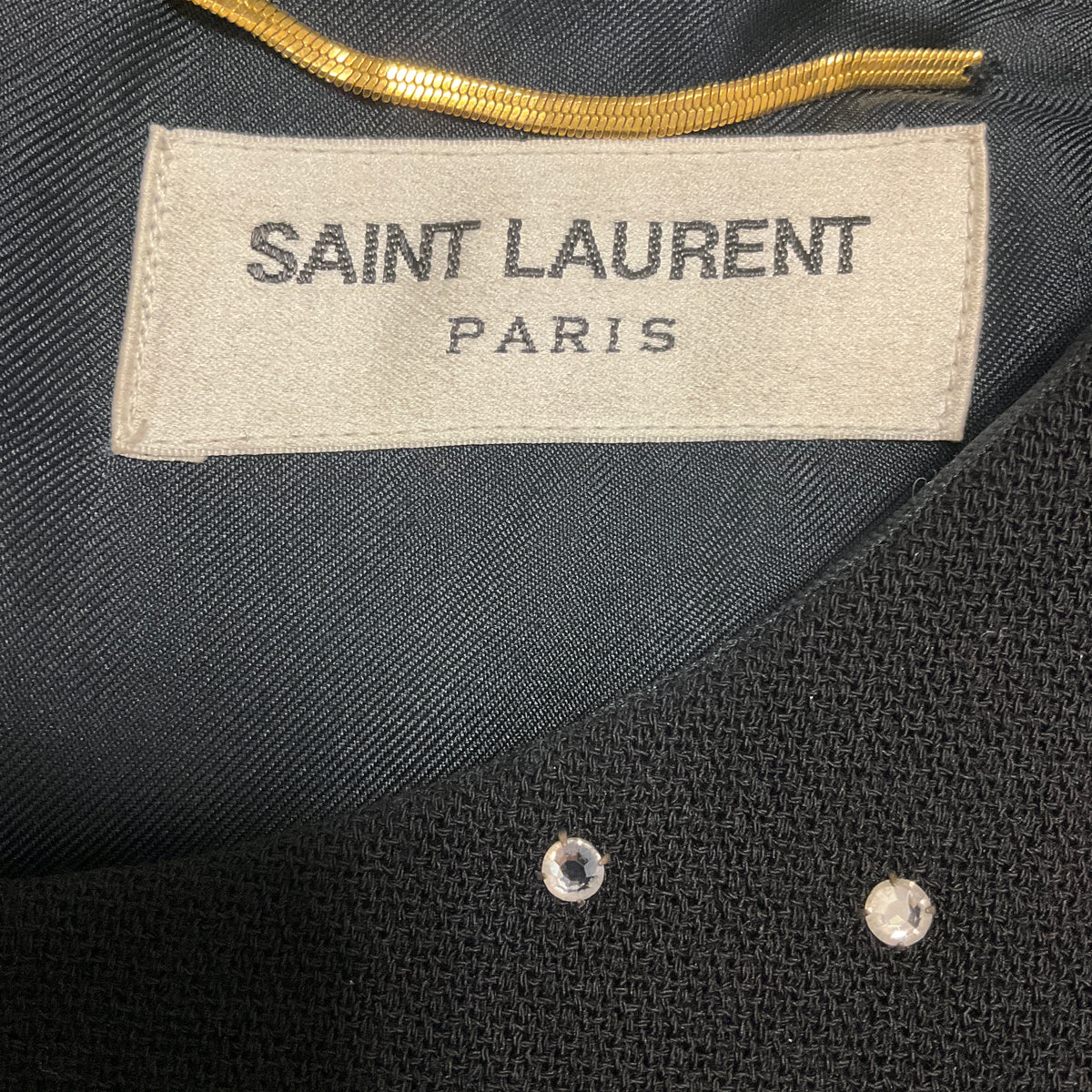 Saint Laurent Black Crystal Embellished Sleeveless Wool Midi Dress
