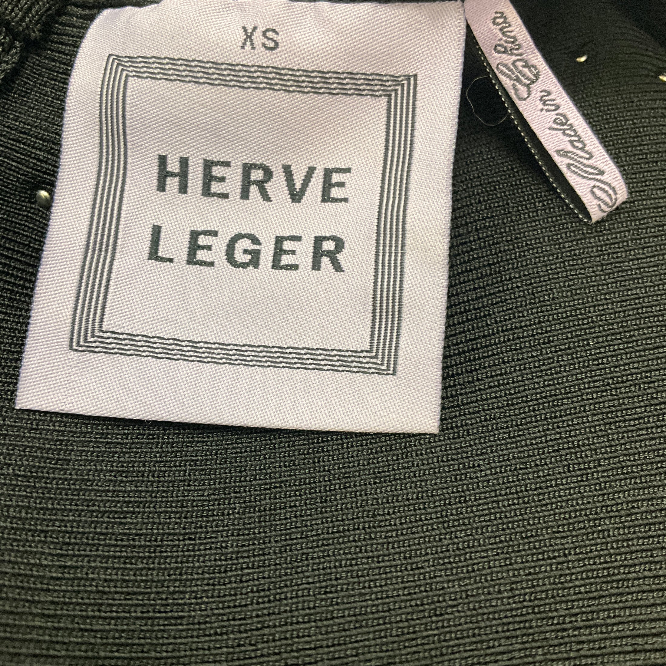 Herve Leger Black / Silver Stud Embellished Long Sleeved Bandage Dress