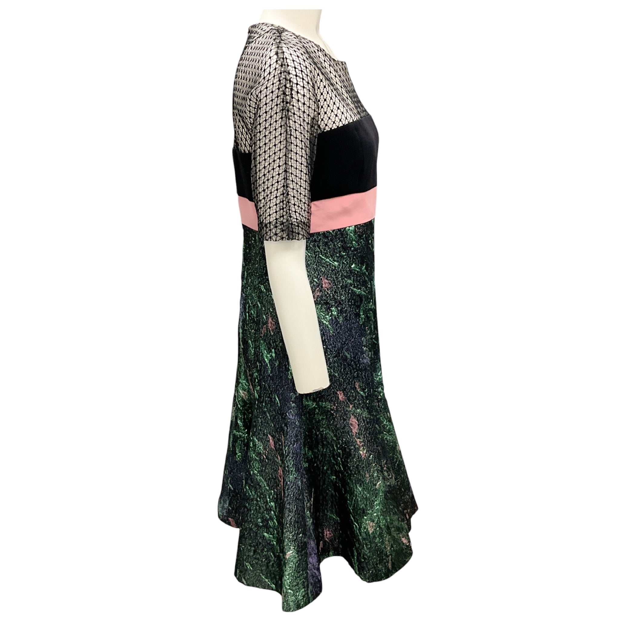 J. Mendel Teal Multi Lace and Jacquard Cocktail Dress