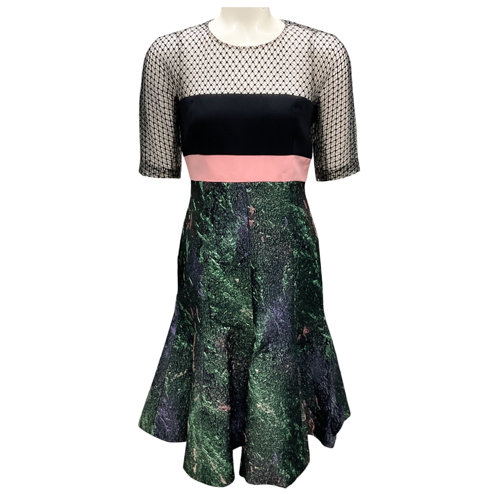 J. Mendel Teal Multi Lace and Jacquard Cocktail Dress