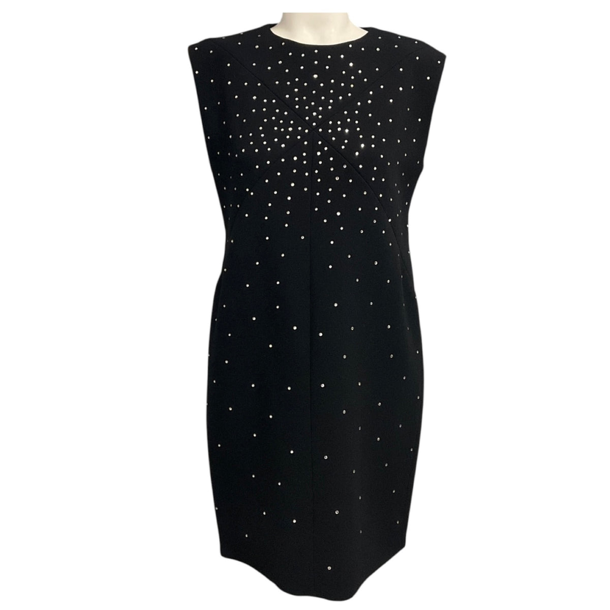 Saint Laurent Black Crystal Embellished Sleeveless Wool Midi Dress