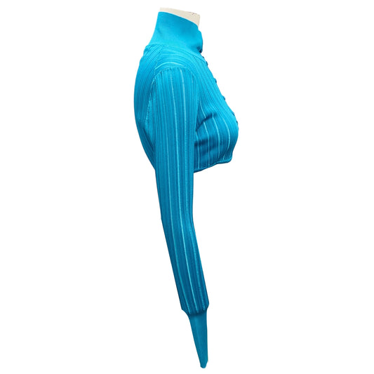 Alaia Turquoise Cropped Shiny Crinoline Cardigan Sweater